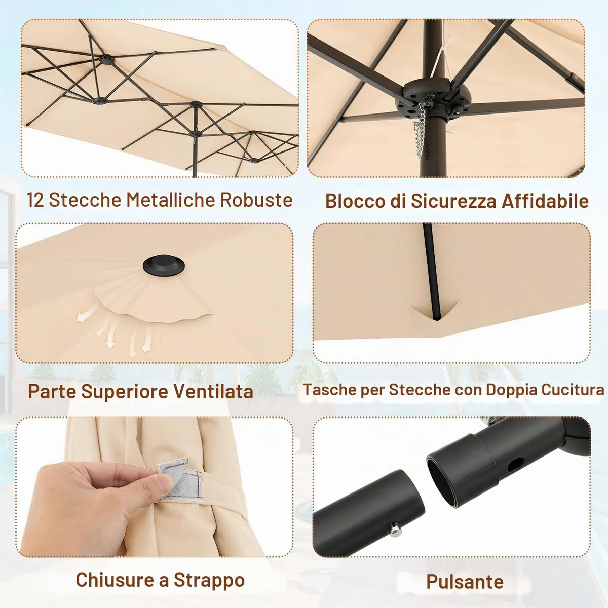 KOMFOTTEU Ombrellone da Giardino Doppio 396x201cm, Ombrellone Rettangolare con Manovella e Base, Ombrellone da Balcone Grande Impermeabile, Ombrellone da Patio per Piscina, Terrazzo, Cortile