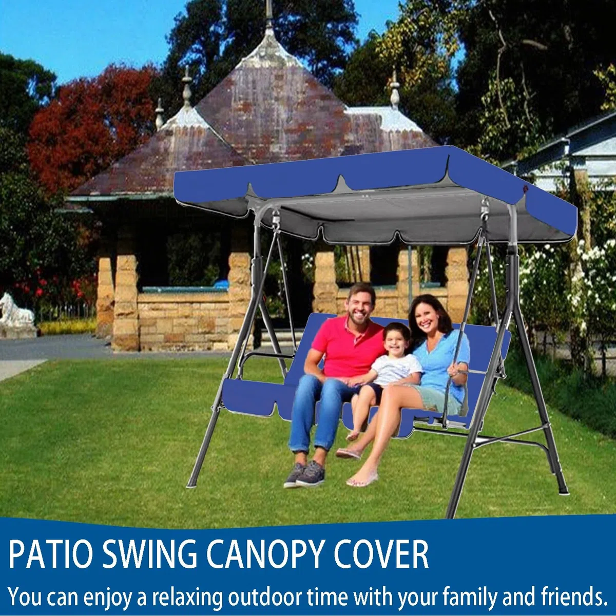 Copertura Dondolo 2/3/4 Posti,Set di Copertura Tetto ondolo 210D Oxford Tessuto di Ricambio per Baldacchino,Tettuccio per Altalena da Giardino mobili da esterno impermeabile Dondolo,Blu,164*114*15cm