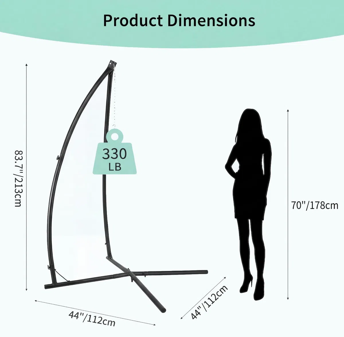 LIFERUN Struttura per poltrona sospesa nera, robusta struttura in metallo, design a X, supporto mobile per poltrona sospesa e altalena sospesa in giardino, balcone e soggiorno, portata fino a 150 kg