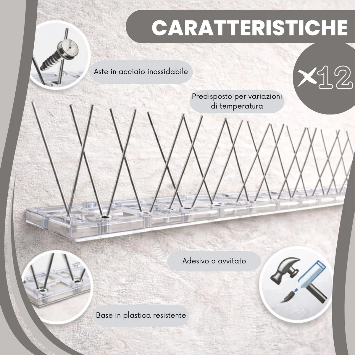 PLANTAWA Dissuasori Piccioni 25 cm Pack 12 – Spuntoni Anti Piccioni per Balcone, Davanzali e Ringhiere, Protezione Anti Uccelli per Esterno