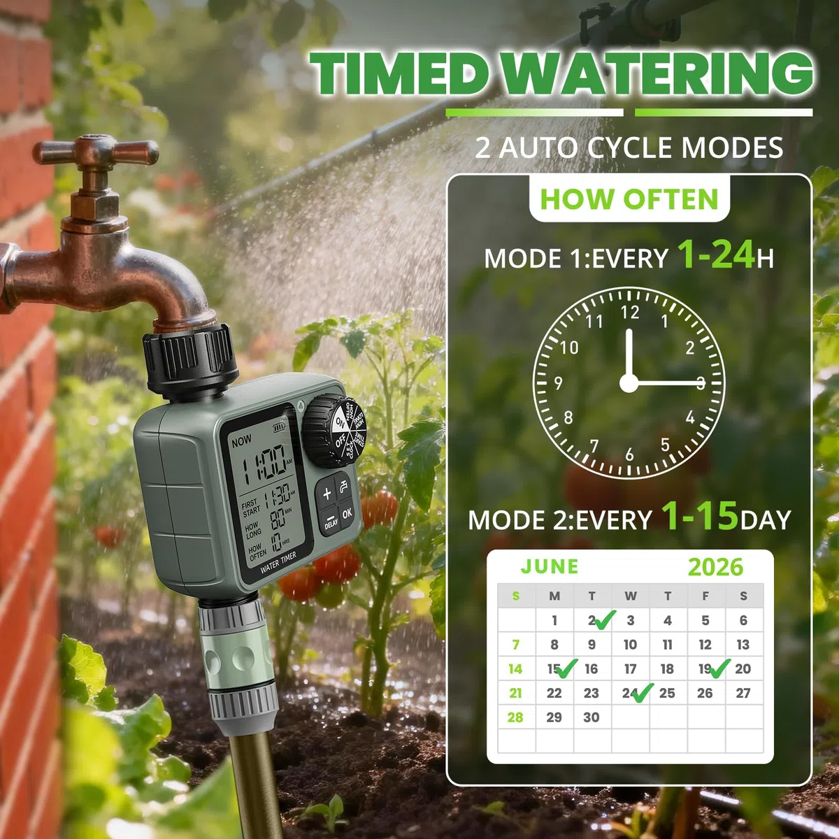 Timer dell'acqua per tubo da giardino esterno con timer per irrigazione a goccia con ritardo della pioggia/modalità manuale, sistema di controllo automatico per irrigazione a goccia per irrigazione da