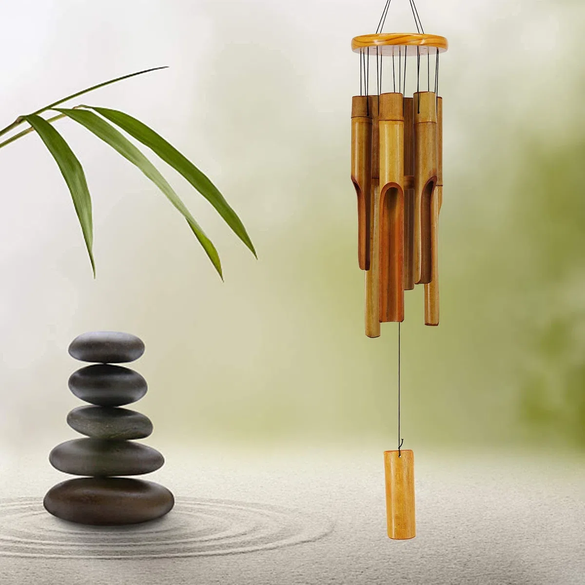 Campanelli a vento in bambù per esterni, campanelli a vento in legno con melodia profonda, 76,2 cm, classico scacciaspiriti da giardino zen per relax, grazia. Decorazione per la casa per patio,