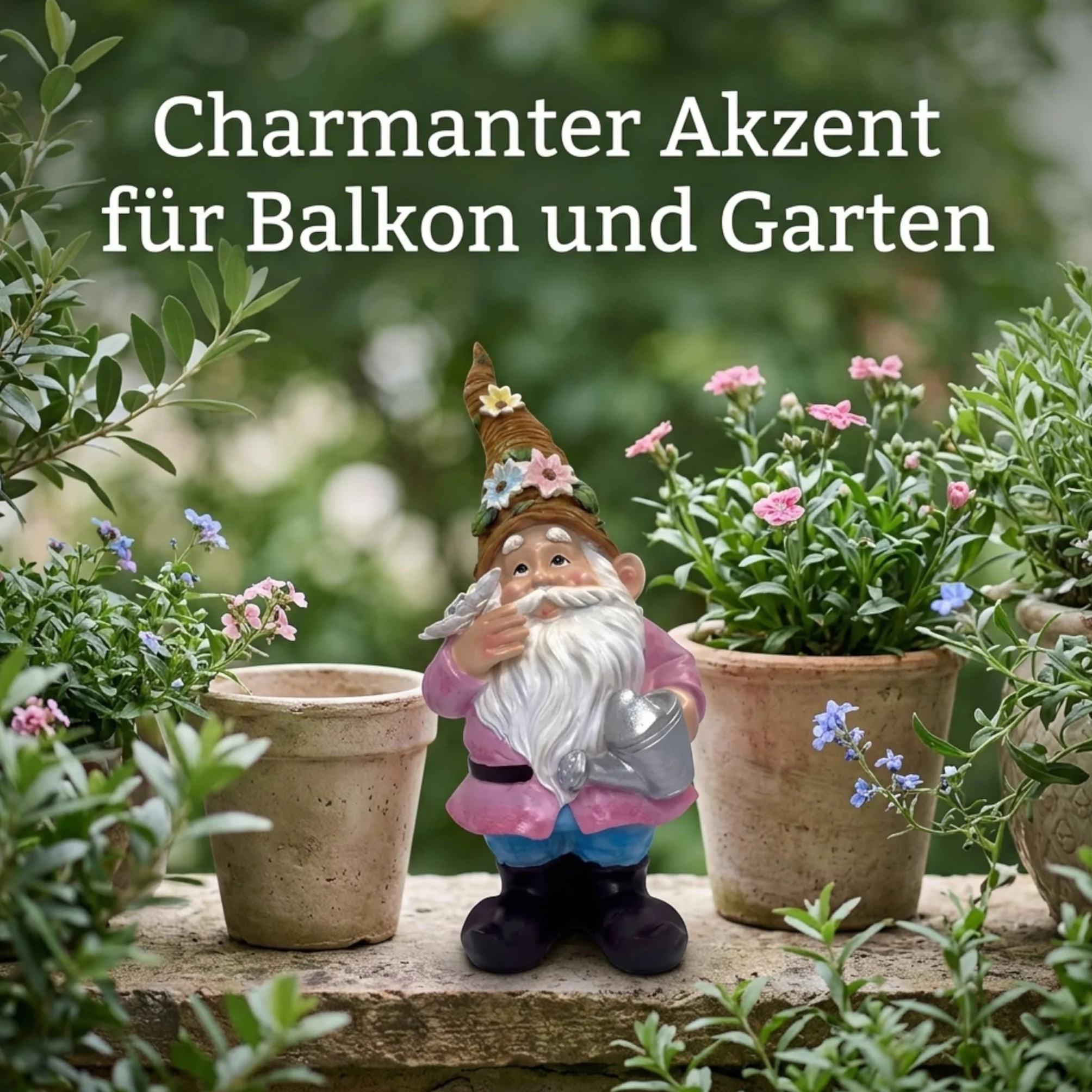 MIJOMA GNOME Dwarf - Nano da giardino, decorazione da giardino, gnomo, gnomo, decorazione per il giardino, decorazione per la casa, per il balcone (giacca rosa, 27 cm)