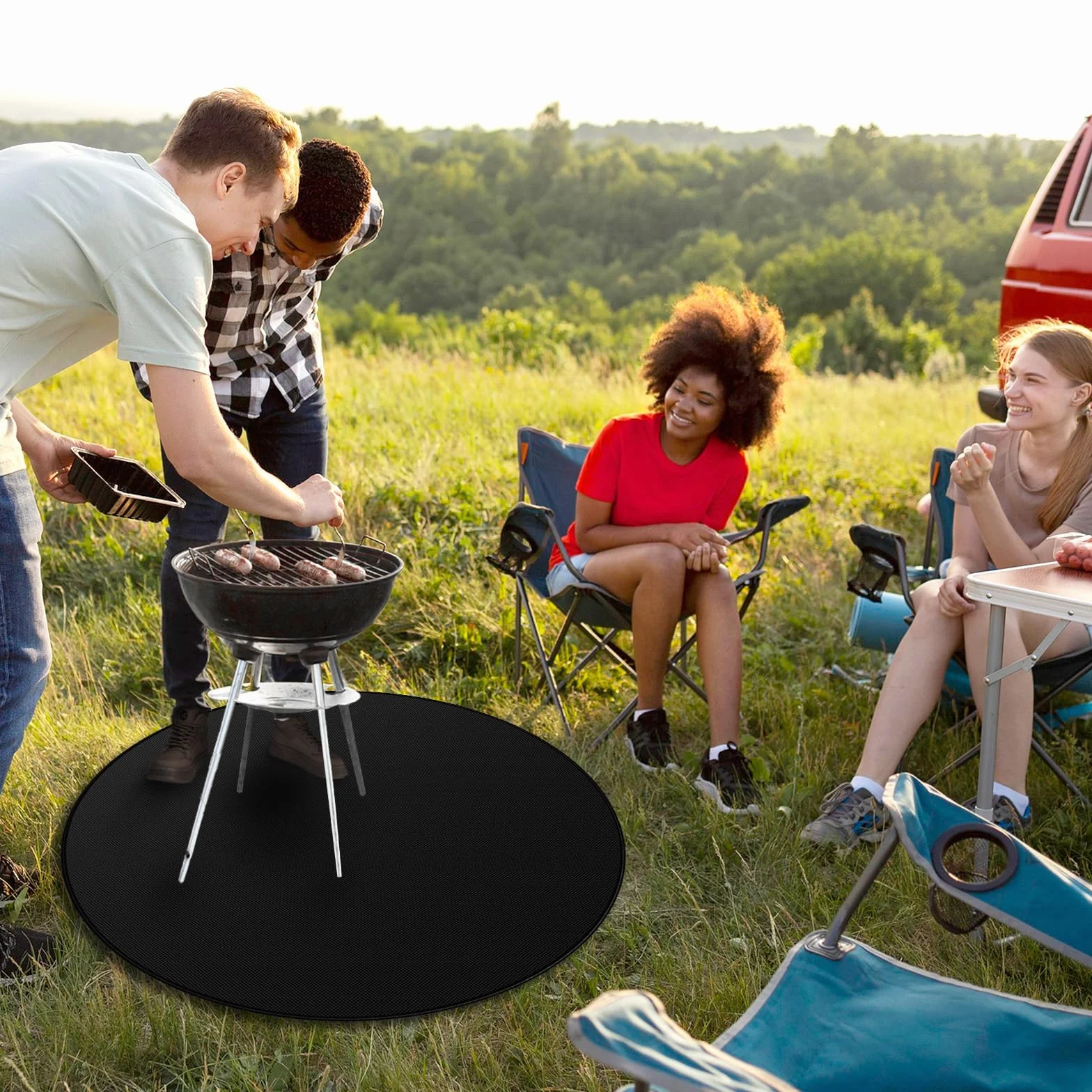 Tappeto Ignifugo per Barbecue,120cm/48" Rotondo Tappetino Ignifugo Riutilizzabile Tappeto Ignifugo Grande Pieghevole Tappetino Ignifugo Adatto per Campeggio Braciere All'aperto