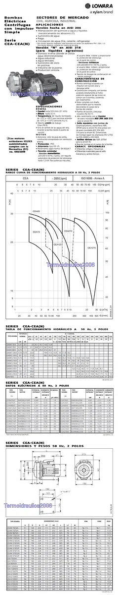 Lowara CEA Pompa Centrifuga Inox CEAM70/3/A 0,37KW 0,5HP 1x220-240V 50hz