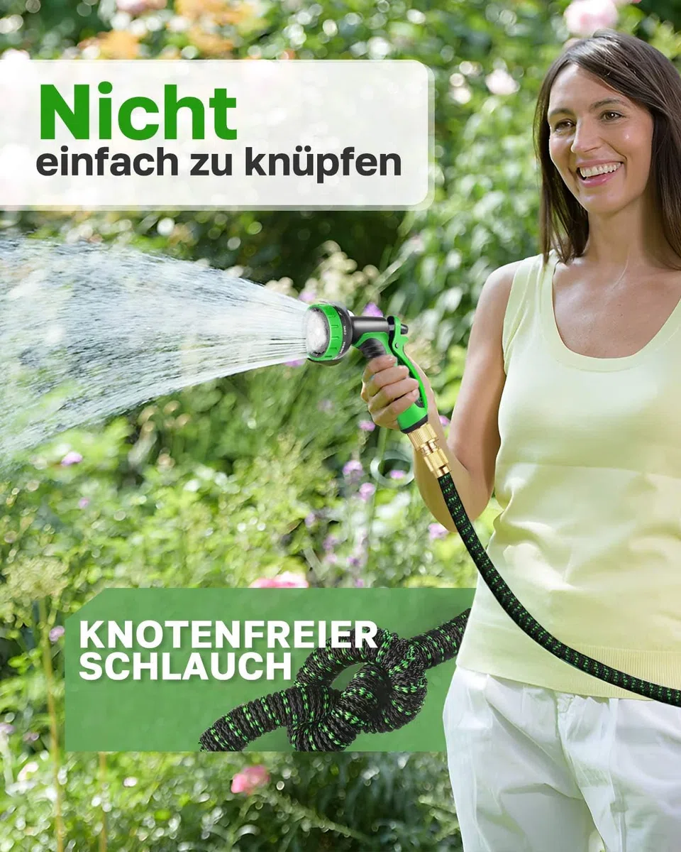 Tubo da giardino flessibile 45 m/150 FT, tubo da giardino espandibile con ugello a 10 funzioni, nucleo in lattice a 4 strati e tessuto 3750D, connettori in ottone da 3/4" e 1/2", per giardinaggio