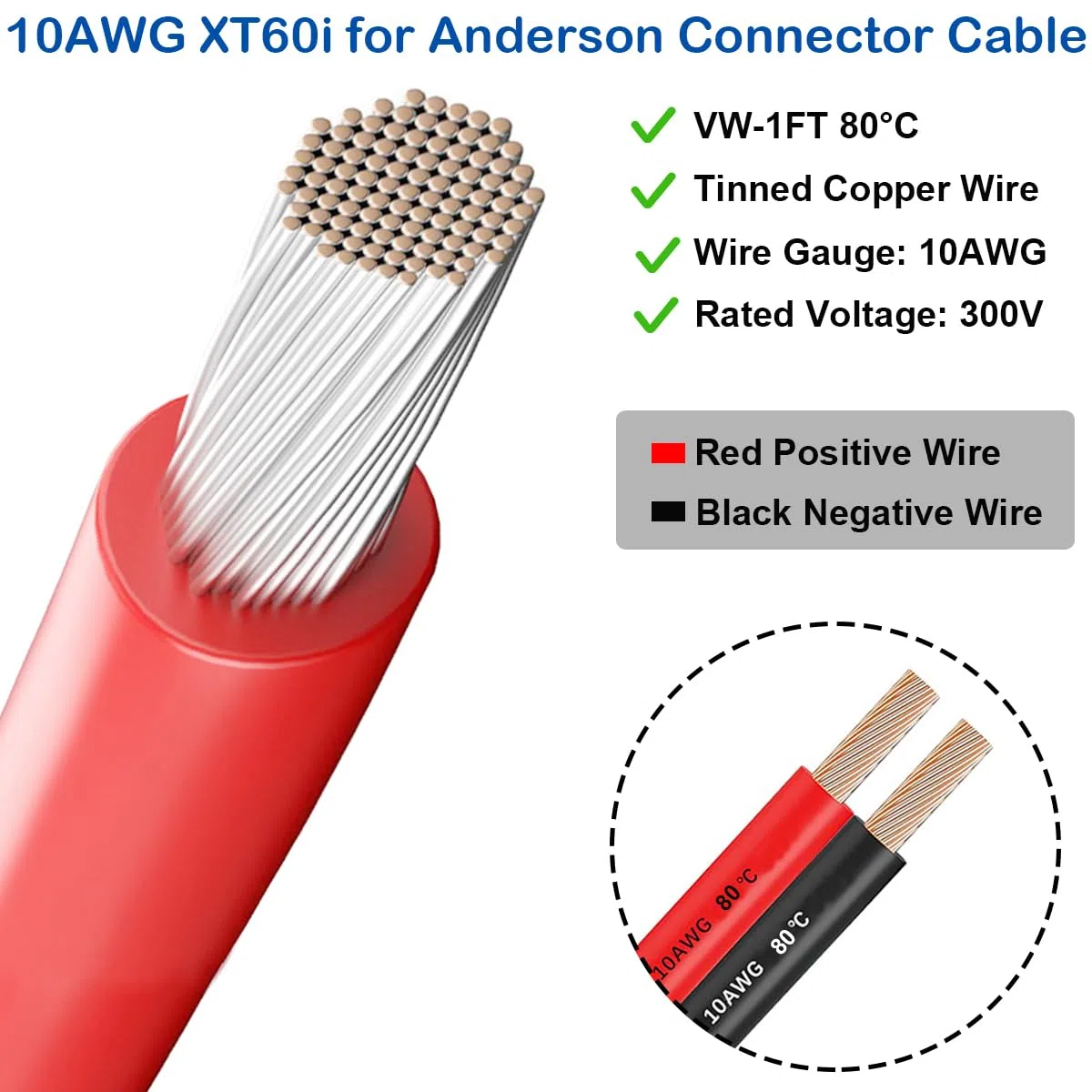 per Anderson SB50 Batteria a connessione/scollegamento rapido con cavo femmina XT60i 10AWG 50A Cavo prolunga, per trasferimento potenza della batteria generatore portatile solare