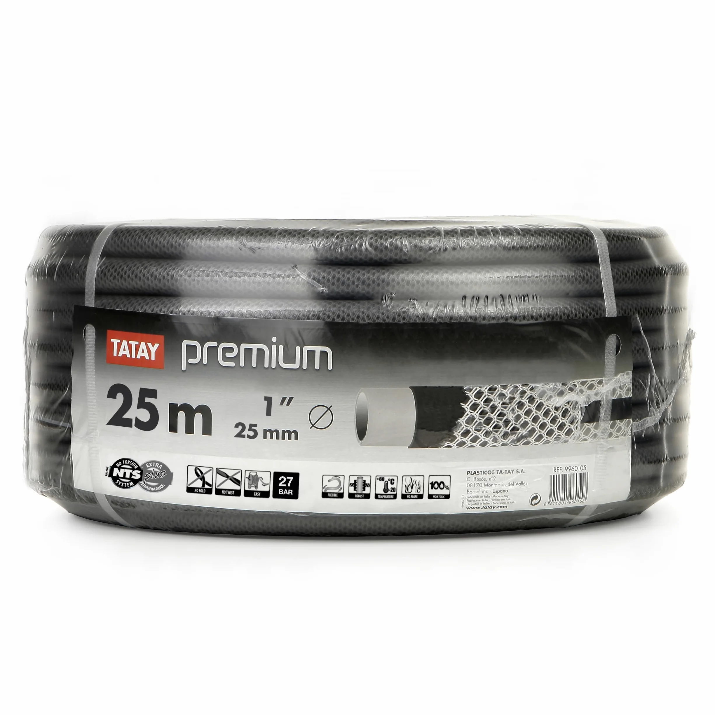 TATAY Tubo Acqua Giardino Premium | 25m Ø1" (25 mm) | Tubo Giardino Flessibile e Rinforzato | 39 Bar | Doppia Maglia + PVC | -20°C/+60°C | Garanzia Illimitata | Lunga Durata