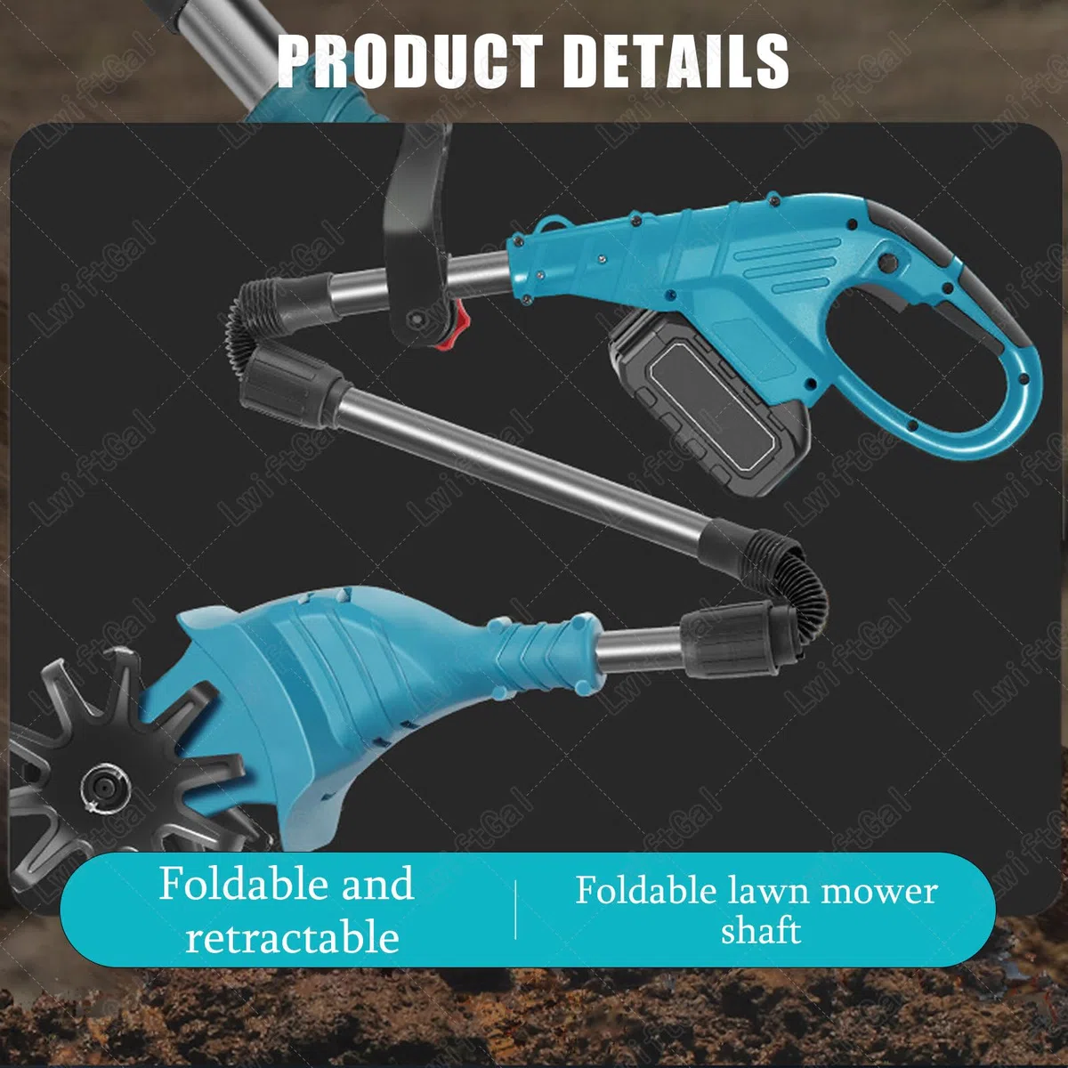 Motocoltivatore Elettrico A Batteria,Motocoltivatore Elettrico Da Giardino A 270 Giri/Min Per Aratura,Diserbo,Rivoltamento Del Terreno,Rimozione Delle Erbacce,Blue-FourBlades-2batteries