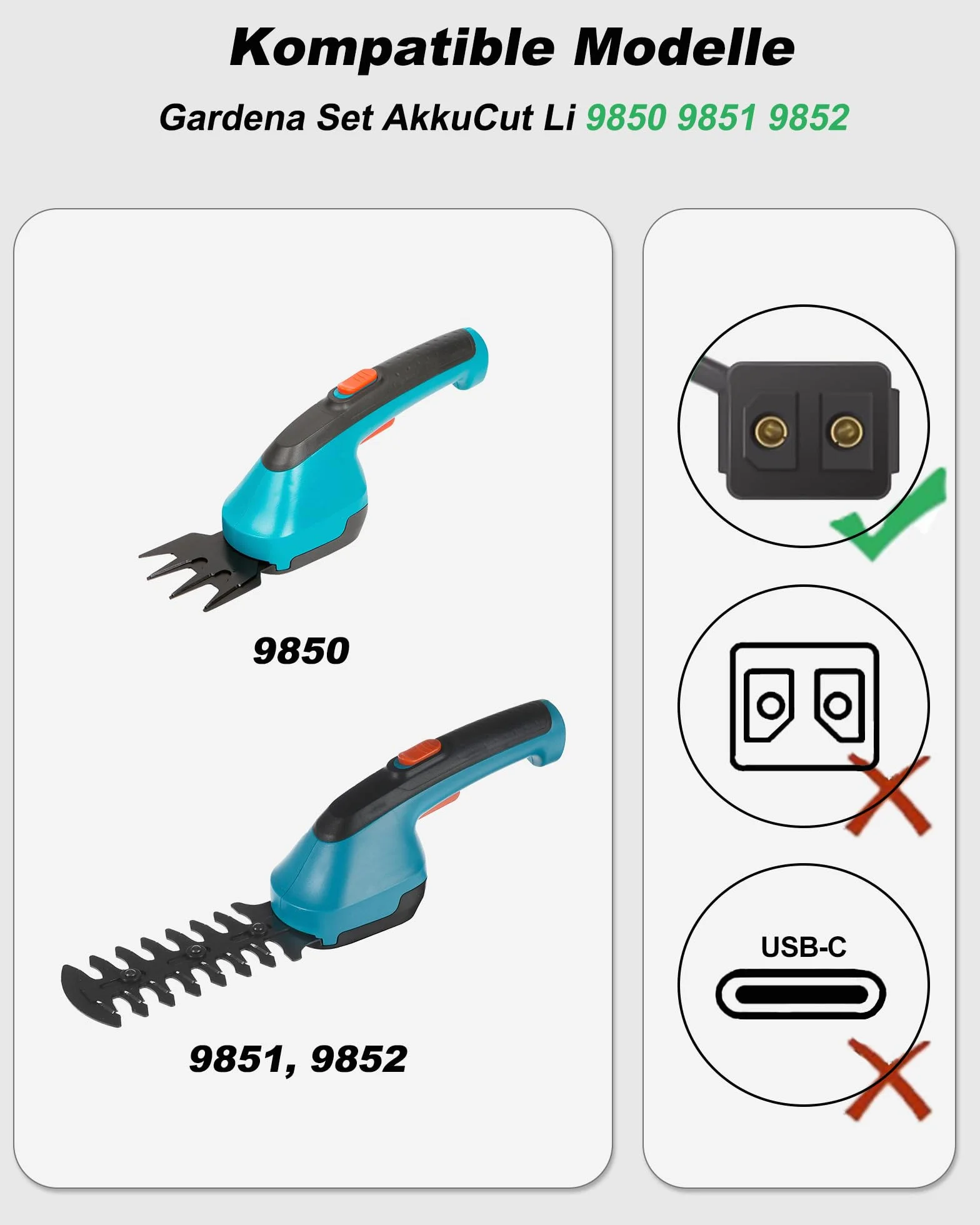 Cavo di ricarica da 5,5 V per Gardena 9850, 9851, 9852, forbici per erba a batteria ComfortCut ClassicCut