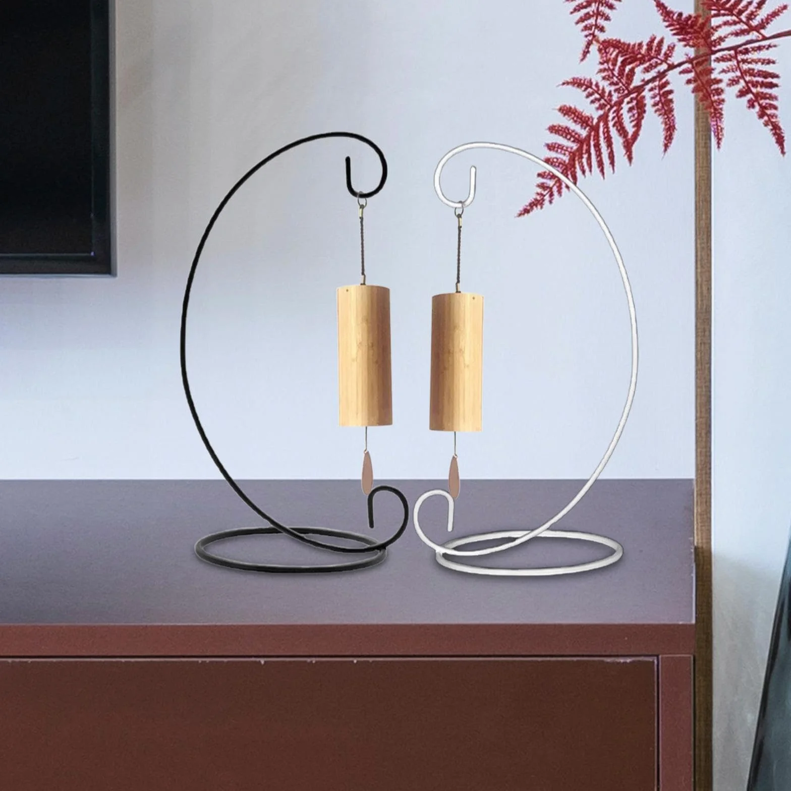 Supporto per Campanelli a con Base Rotonda, Mensola Decorativa, Supporto per Campanelli a per Lanterne da Tavolo da Interni, Piante Sospes, Nero 28 Cm