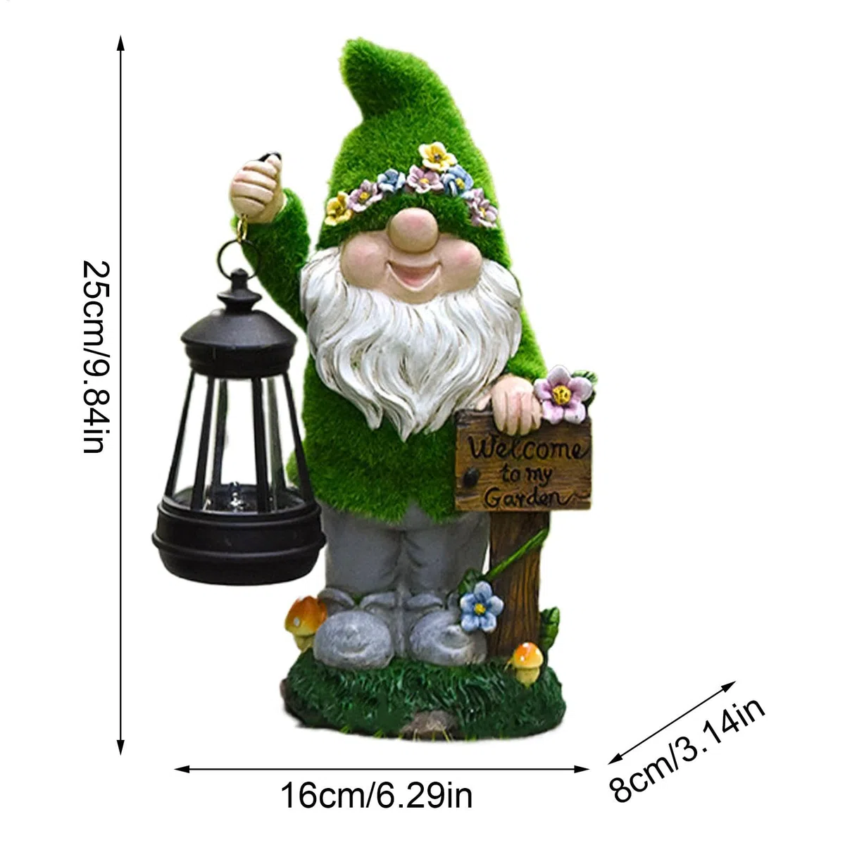 Gnomo da giardino a energia solare, grazioso gnomo da giardino con lanterna, luci paesaggistiche, statue esterne per Natale, festa della mamma, San