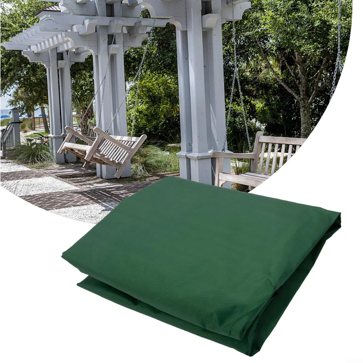 Cuscino impermeabile per dondolo da giardino da 150 cm, copertura antipolvere di ricambio per dondolo a tre posti (verde scuro)