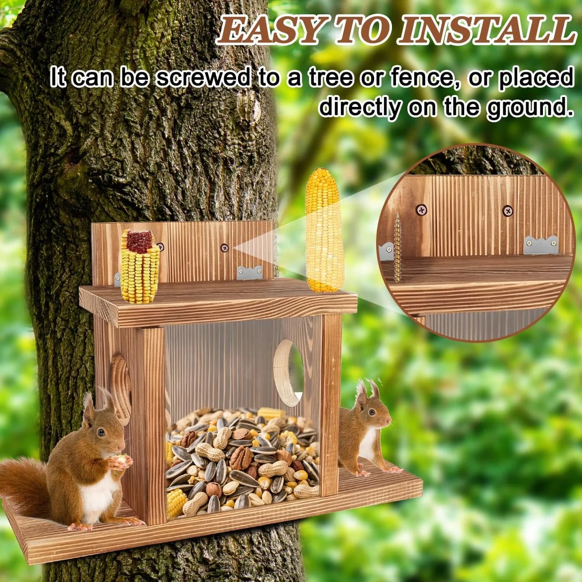 Mangiatoia per Scoiattoli, Casetta per Mangime Scoiattolo in Legno, Mangiatoia Scoiattoli da Esterno, Resistente alle Intemperie, Appendere Casa Mangiatoia per Giardino all'Aperto
