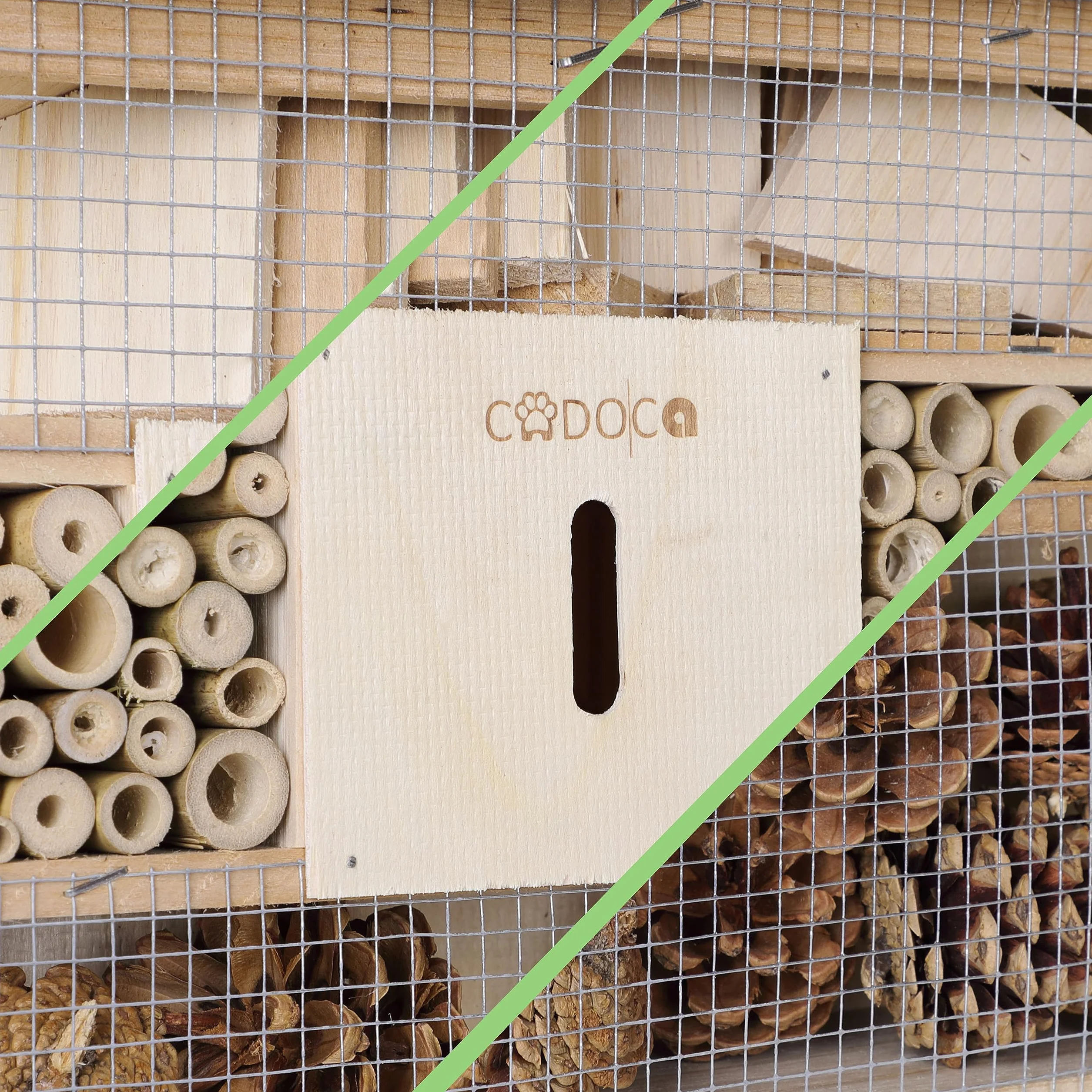 Cadoca Cassetta per insetti in legno 31x31 nidificazione hotel insetti refugio api coccinelle api vespe griglia metalica