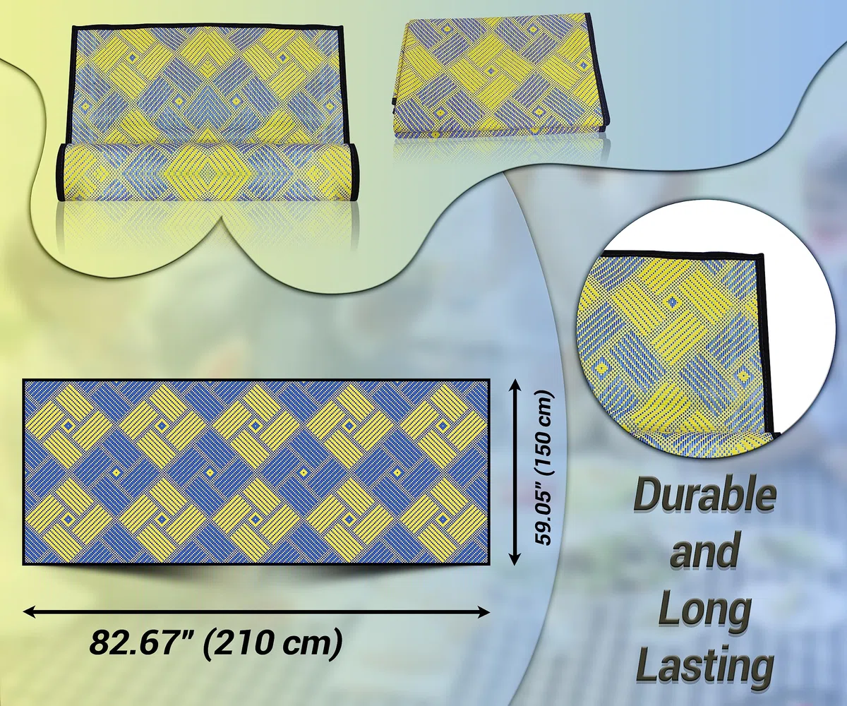 ARSUK Tappeto da Esterno in Plastica (210x150 cm) – Tappeto per Patio, Giardino, Spiaggia, Campeggio, Balcone, Terrazza, Cortile, Veranda – Lavabile, Portatile, Confortevole, Resistente e Anti-UV