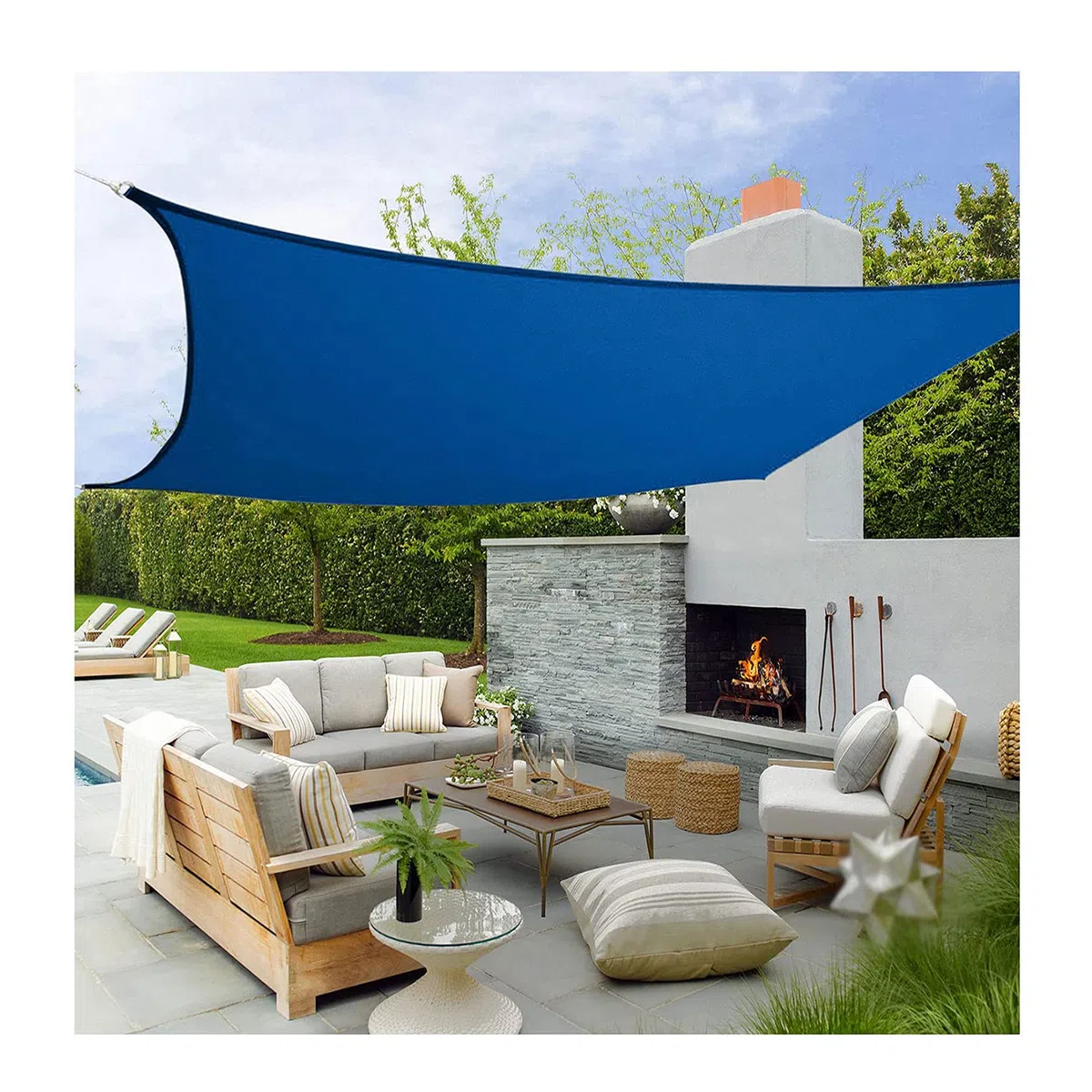 Vela Ombreggiante 2x2m 3x5m Rettangolare Quadrata Impermeabile 98% Protezione UV Protezione Solare Tettoia per Esterno Giardino Patio Feste Estate Cortile Spiaggia con Corda Libera, Blu