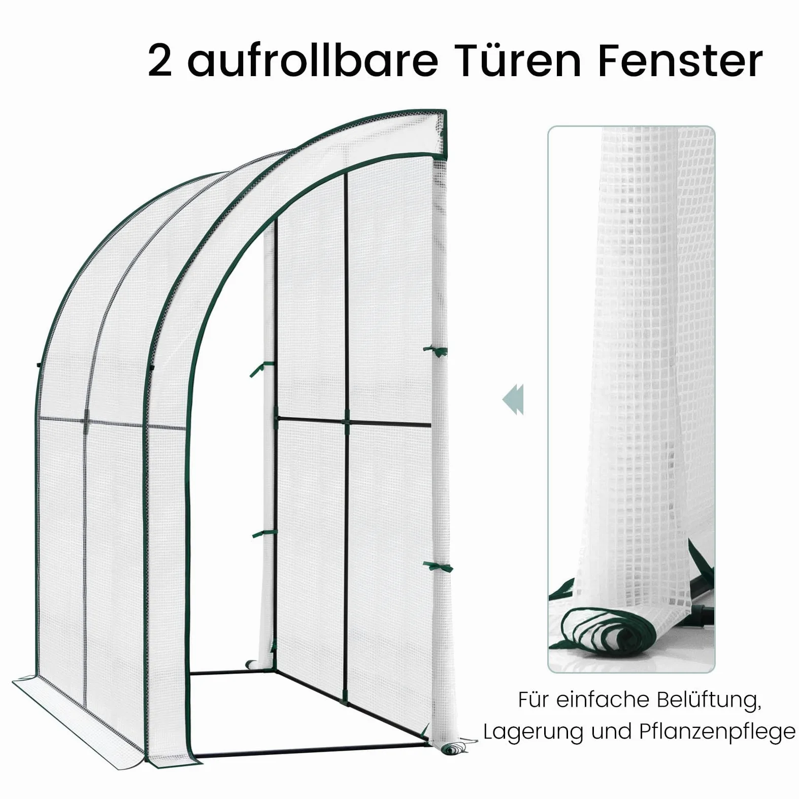 WOLTU Serra da Giardino, Serra per Orto con 2 Porte Avvolgibili, Copertura per Piante con Telo PE a Rete 140 g/m2 e Telaio Metallico, Bianco, 200x100x210cm