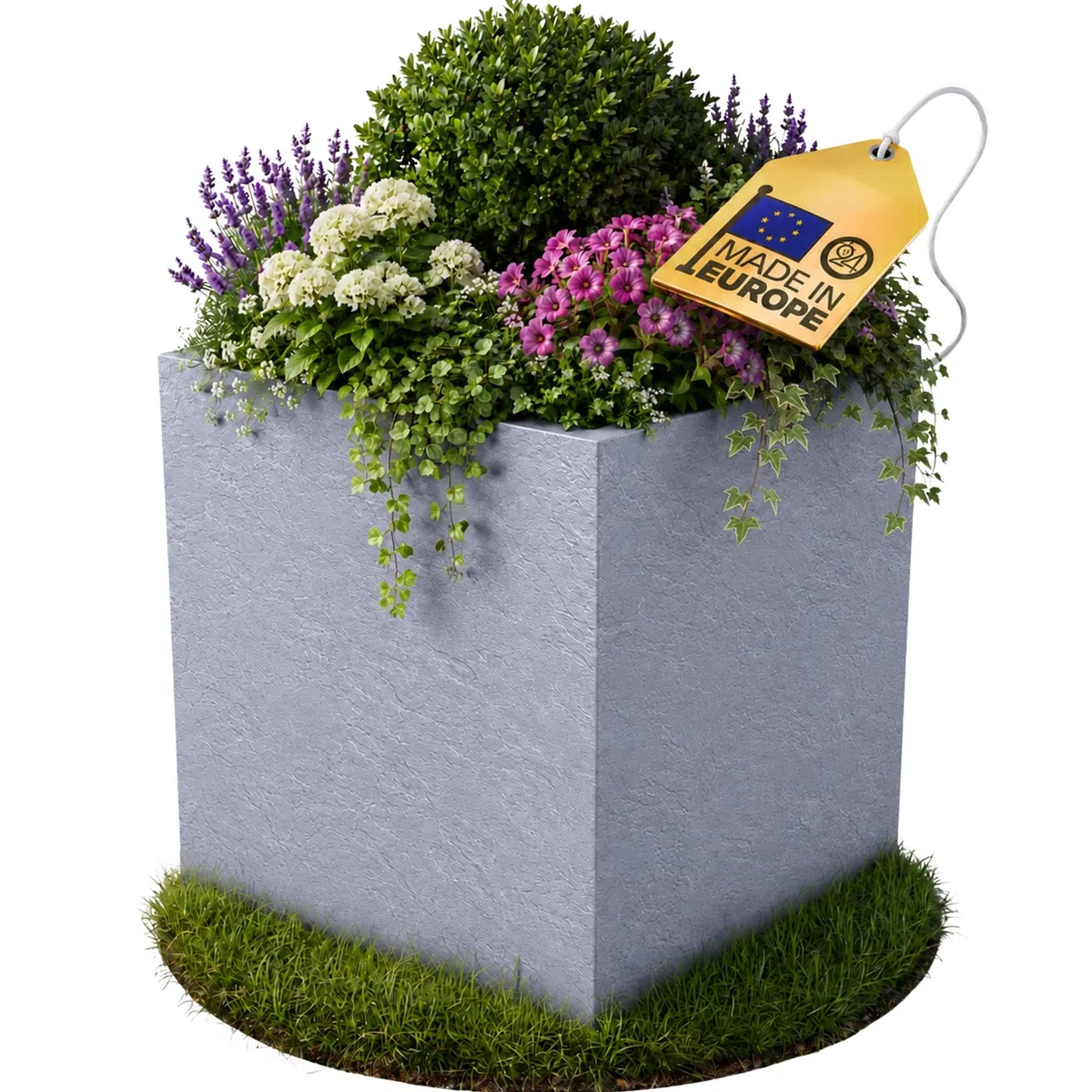 Ondis24 Vulkan Pierre 50 - Vaso da fiori da giardino, 50 x 50 cm, effetto ardesia, con serbatoio d'acqua, alto, resistente all'inverno, colore: grigio chiaro