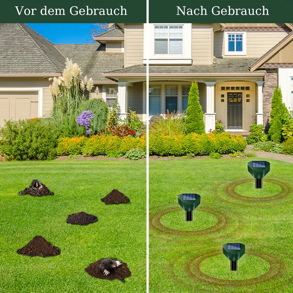 Dissuasori per Topi, Ultrasuoni per Topi da esterno, Repellente per Talpe, Ultrasuoni per Talpe, Dissuasori per Serpenti, Dissuasore Solare per Giardino e Campeggioi 4 Pezzi Verde