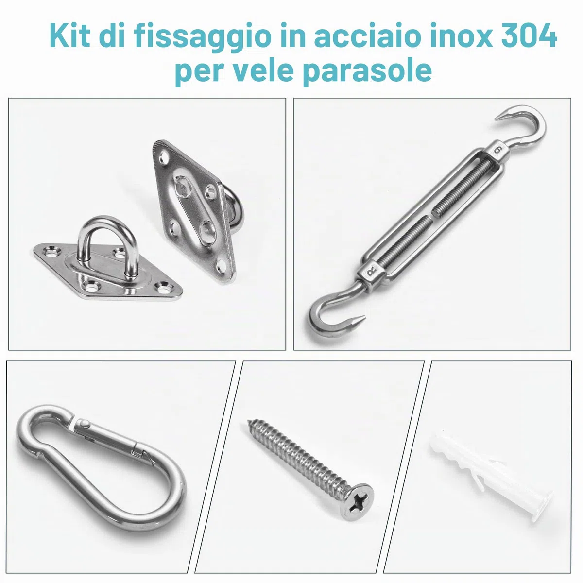 HOMPER M6 Kit di fissaggio per tenda da sole, Kit di fissaggio per parabrezza in acciaio inox resistente per parabrezza e triangolo, rettangolo, parasole Accessori per fissaggio a vela