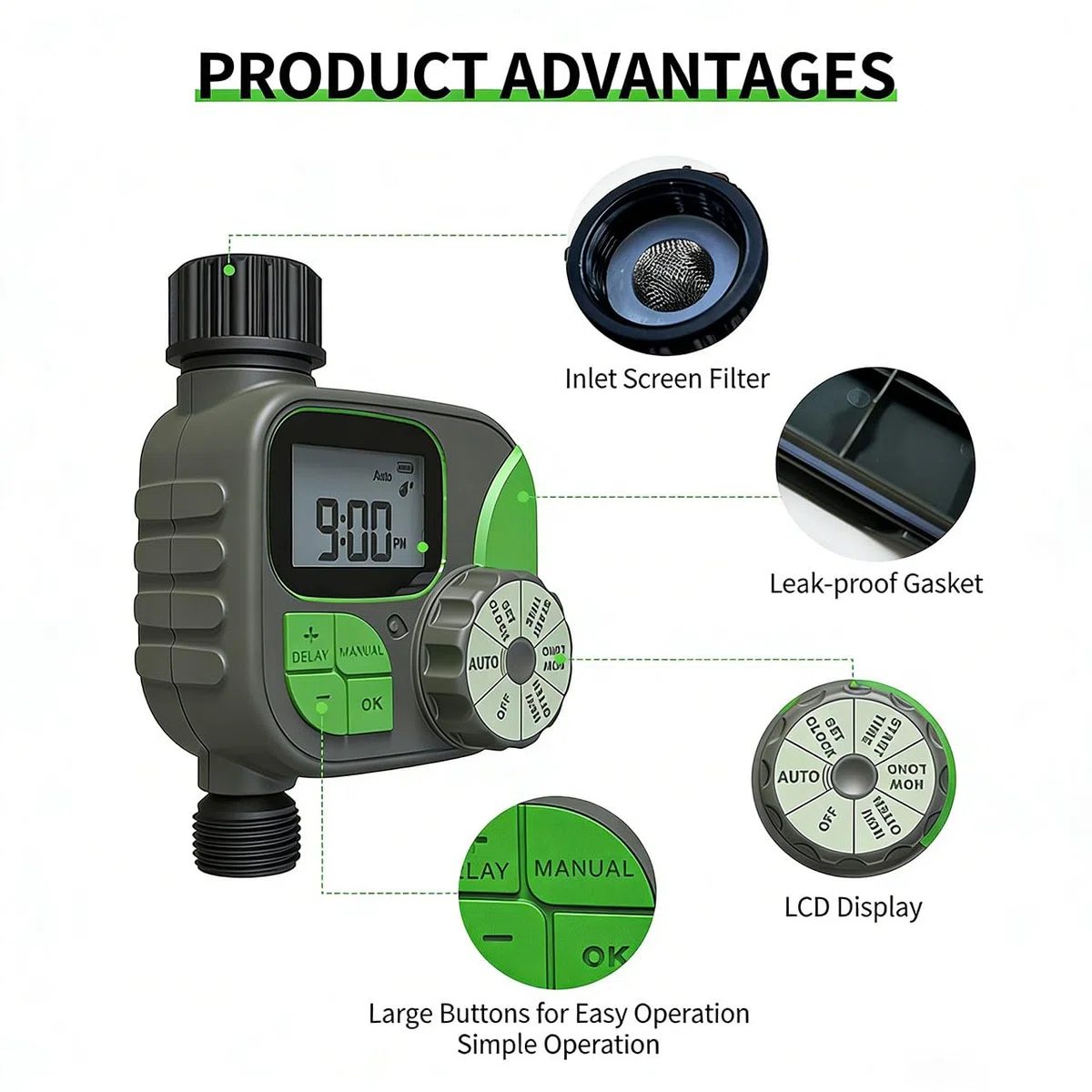 Temporizzatore automatico per l ' irrigazione del giardino con connessione europea per la cura della vegetazione all ' aperto e un controllo efficiente dei liquidi Dispositivo irrigazione facile da