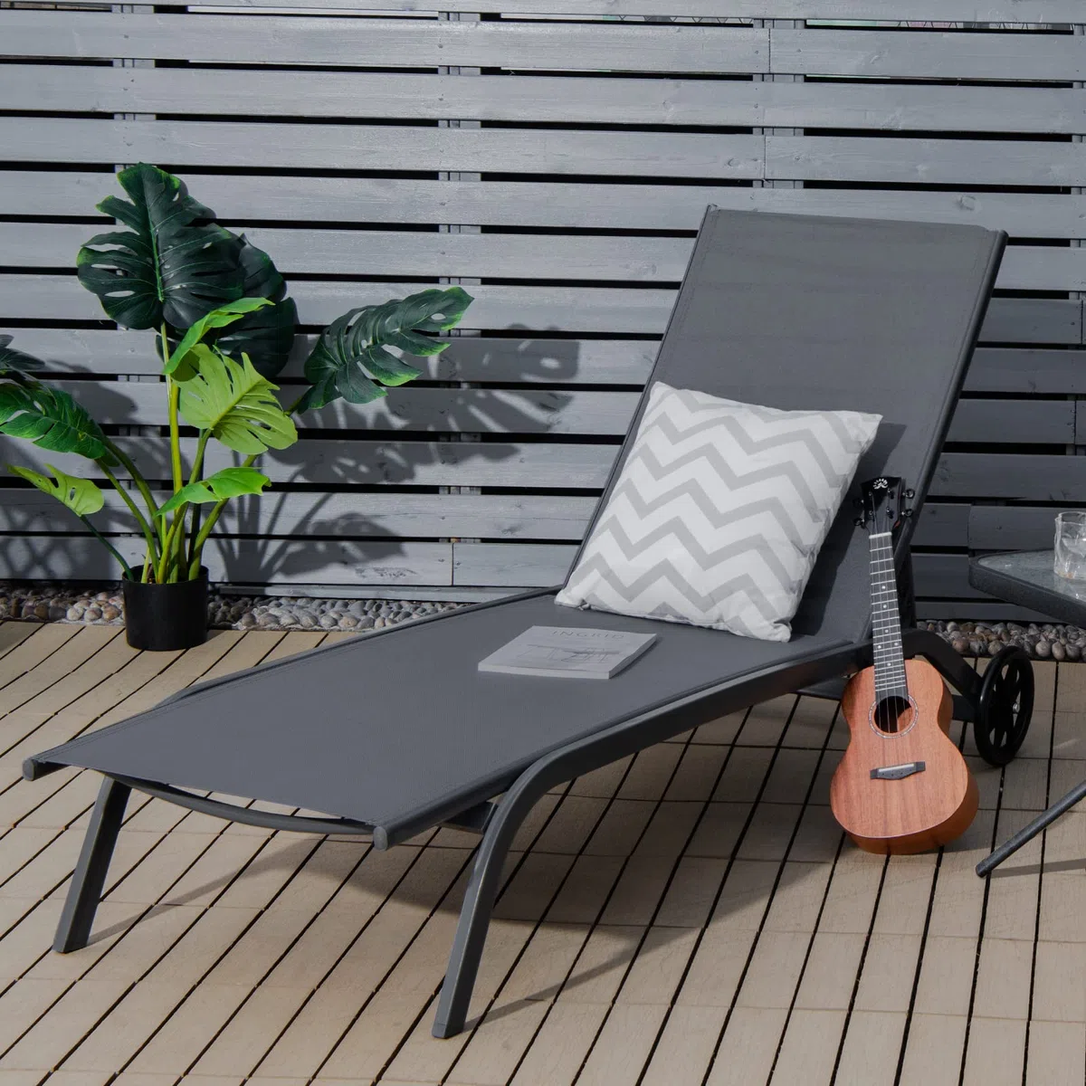 COSTWAY Lettino Prendisole con Ruote, Sdraio da Giardino Regolabile in 6 Posizioni, Struttura Metallica e Tessuto Traspirante, per Giardino, Piscina e Spiaggia, Portata 150 kg (1, Grigio)