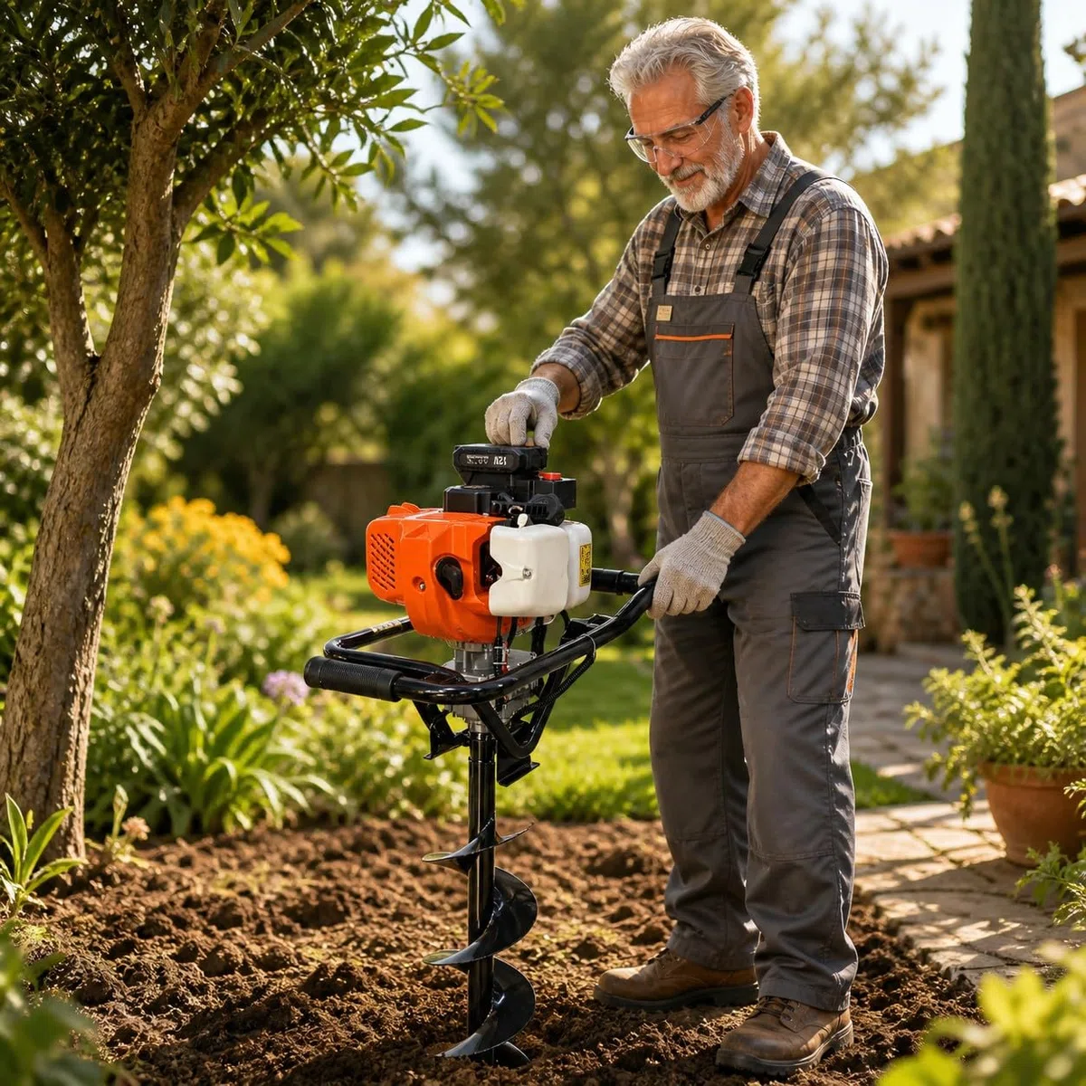 Mototrivella a Scoppio 52cc 1.45kW 7500RPM Avviamento Facile Elettrico + Manuale con 3 Punte intercambiabili da Ø 100, 150, 200 mm Trivella da Giardino e campi, Utilizzo Professionale e Fai da