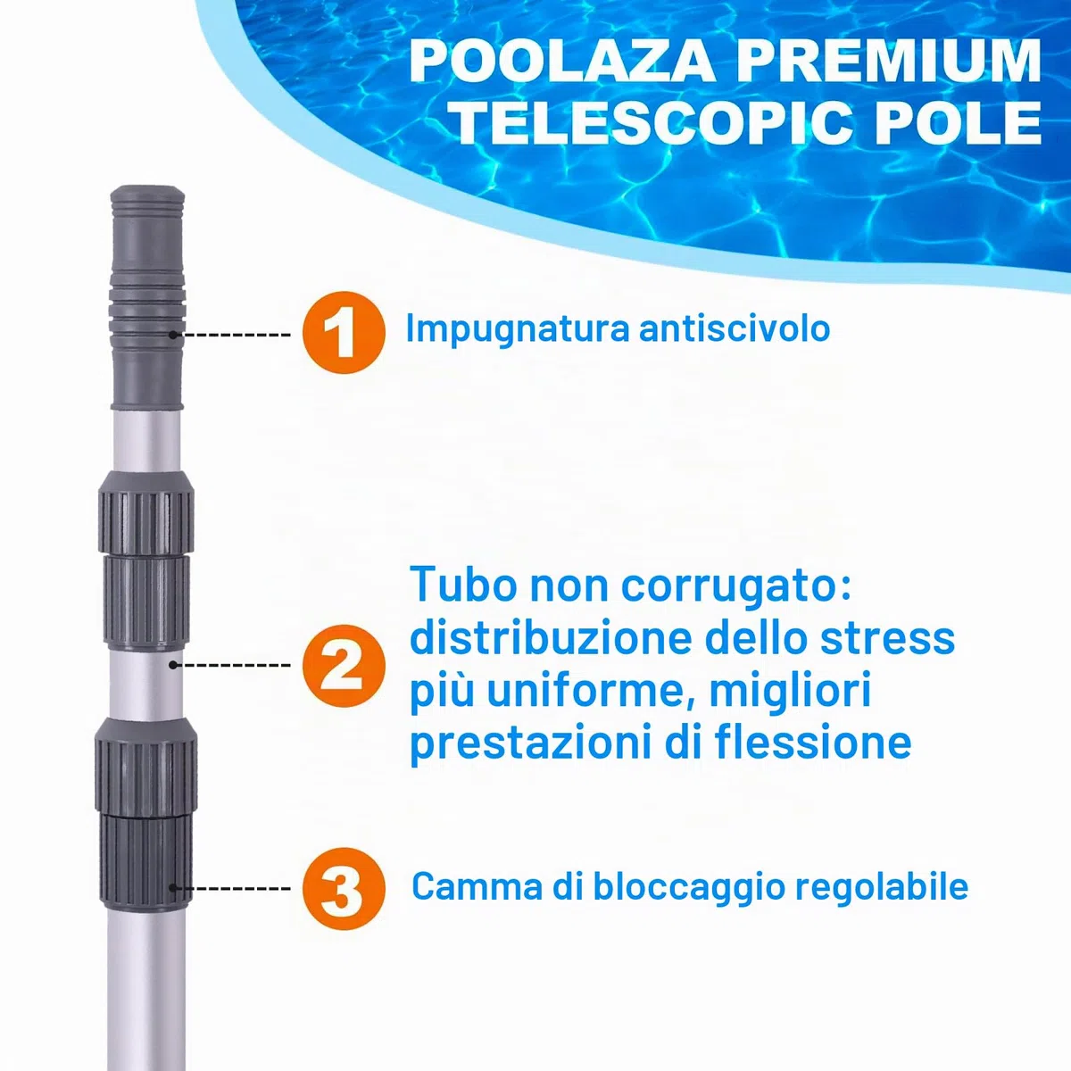 POOLAZA Asta per Piscina - Aste telescopiche professionali per la pulizia della piscina da 3,6 m, aste telescopiche regolabili, per retino skimmer, spazzola, testa di aspirazione