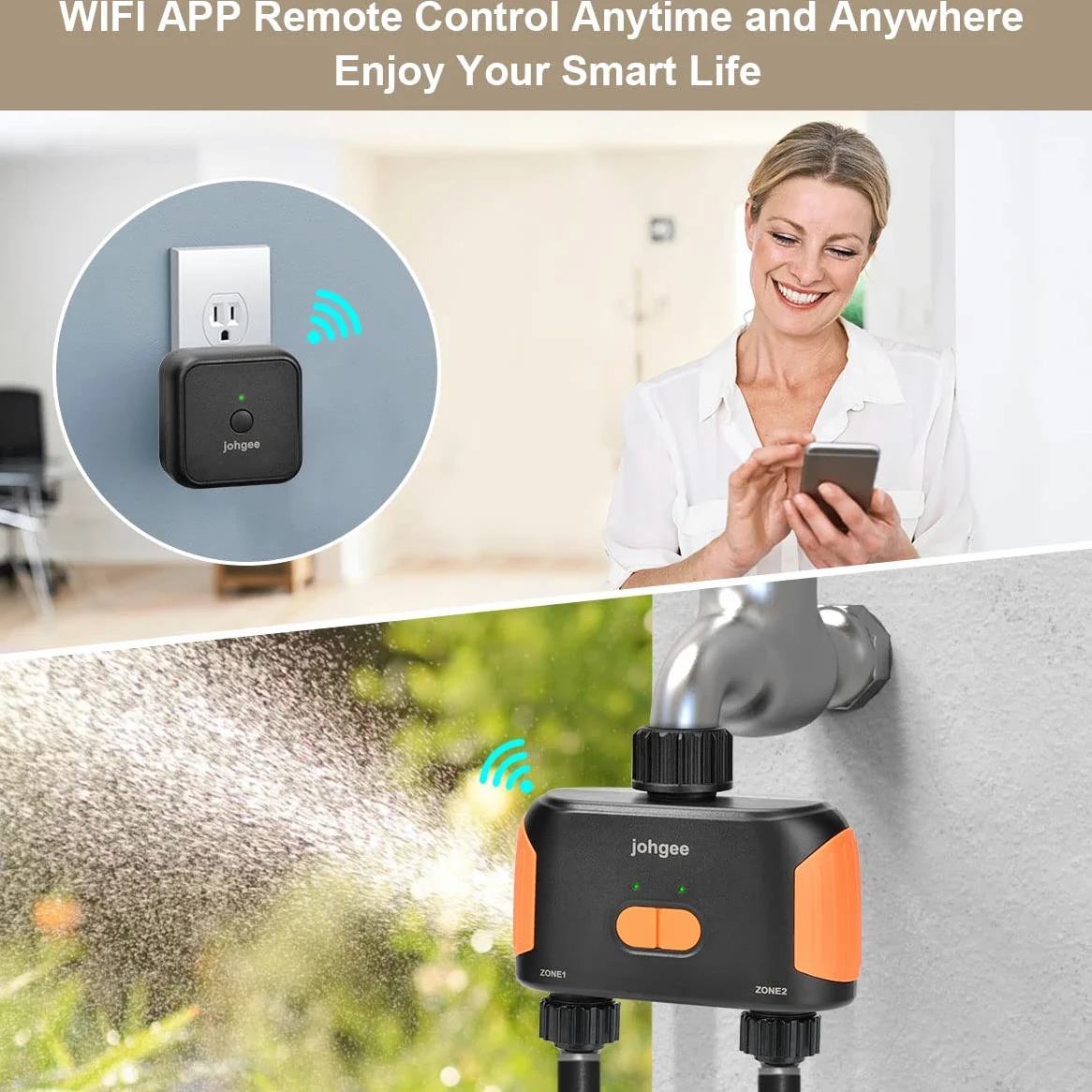 Timer Irrigazione Wifi 2 vie, Computer Giardino, Controllo Automatico Intelligente con App/Voce, Per Serra