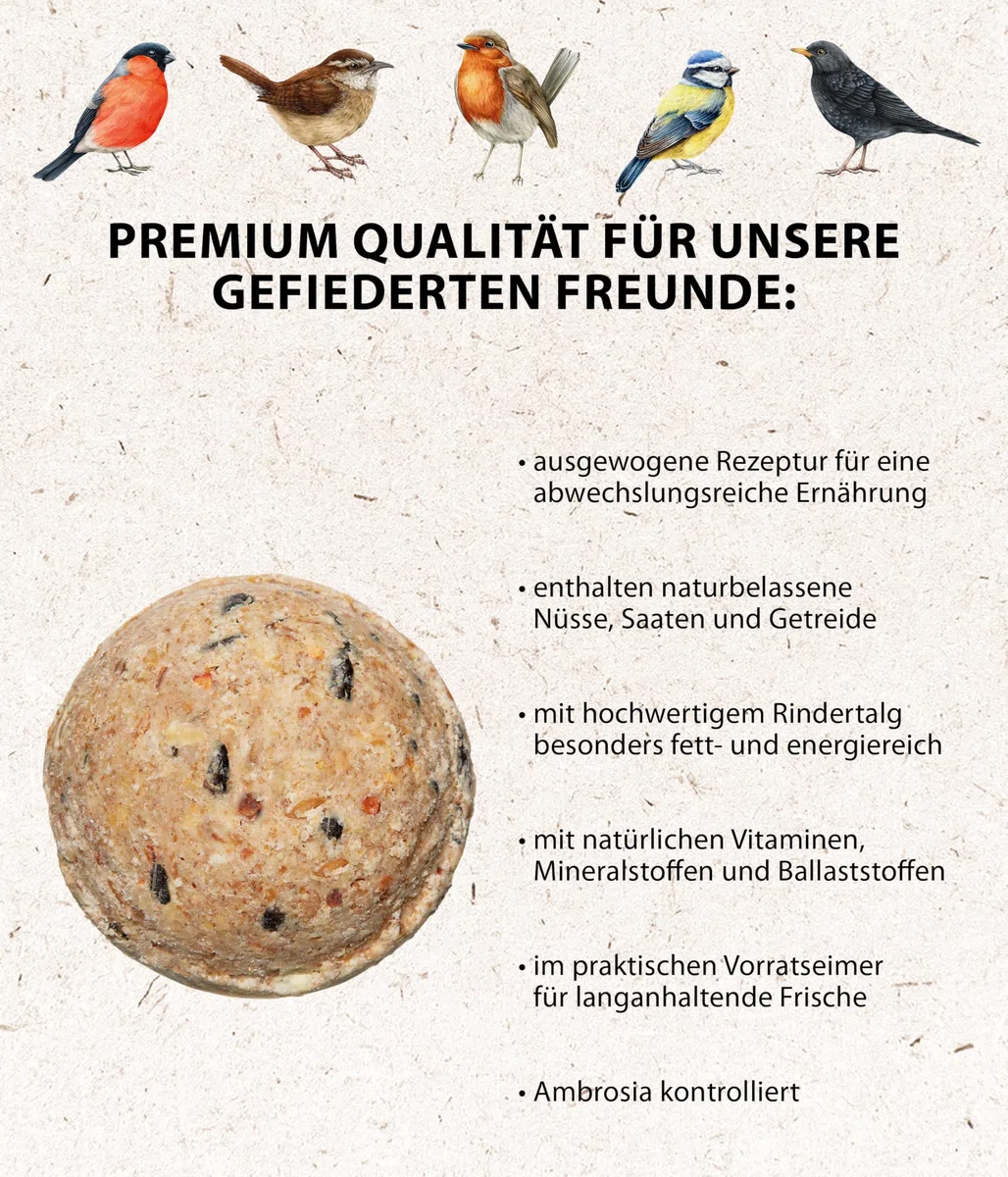 Dehner Natura Premium Mangime per uccelli selvatici, palline giganti di mangime, 21 pezzi (5,25 kg)