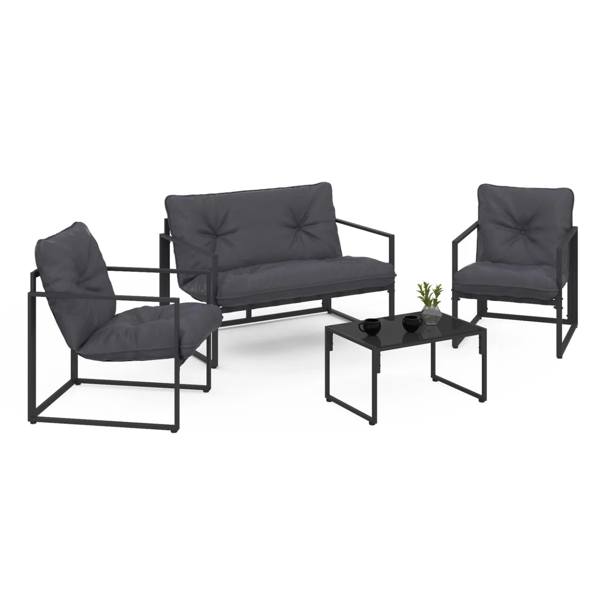 IDMarket - Nairobi Set di mobili da Giardino Bassi a 4 posti in Acciaio Grigio Antracite