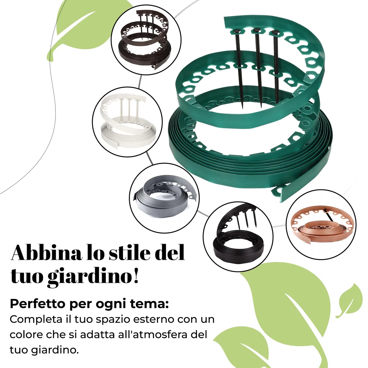 GARDENIX LineBORDER flessibile in plastica Bordo per prato in, 20 ancoraggi a terra, lunghezza 10 m, altezza 4 cm, Marrone