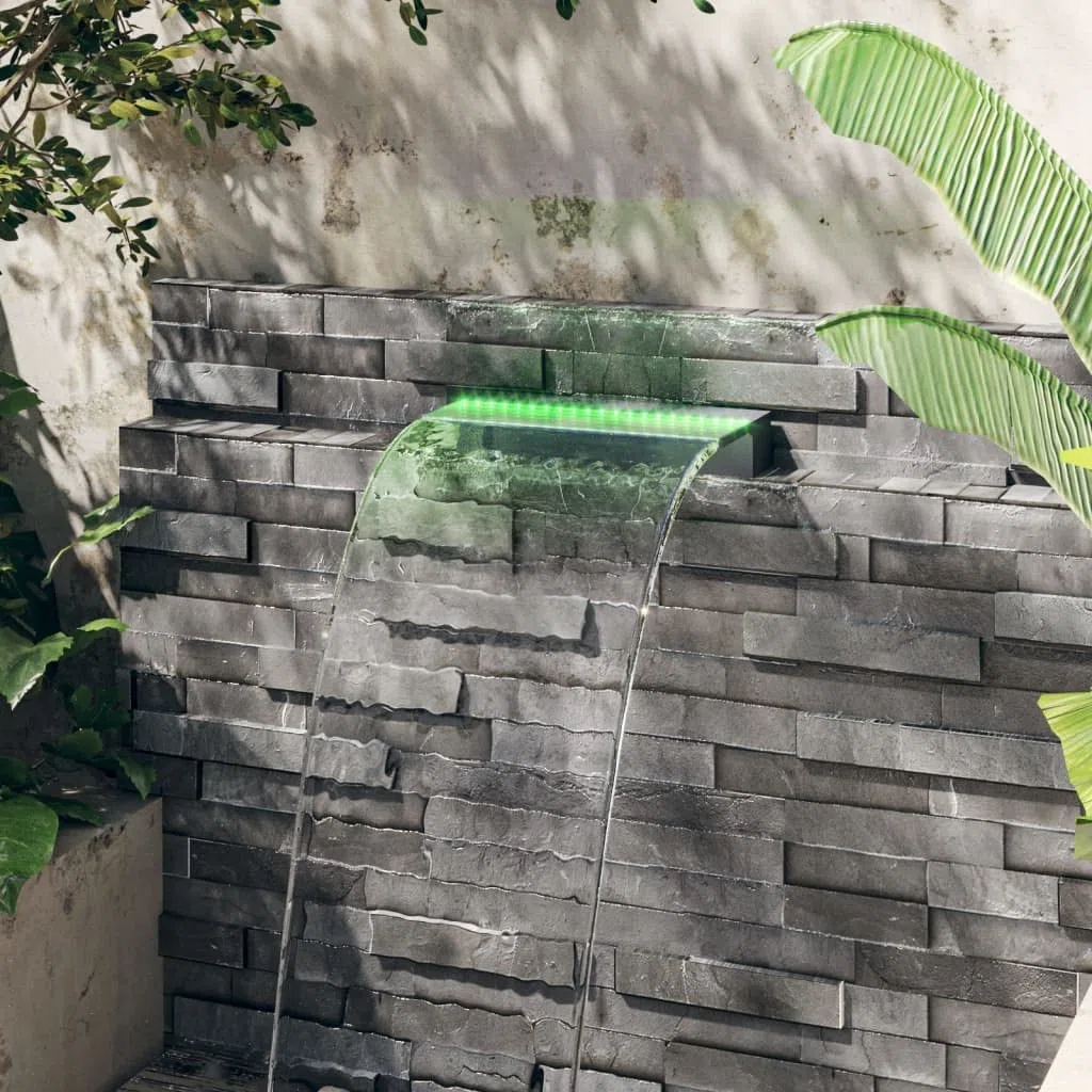 Elemento cascata con LED RGB Acrilico 45 cm per giardino stagno e terrazza, telecomando incluso, durevole, moderno gioco d'acqua per balcone interno esterno relax