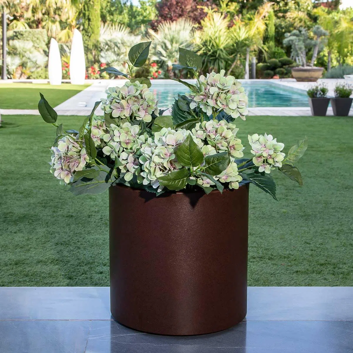 newgarden vaso rotondo bronzo 40 x 40 cm, fioriera per esterno e interno, terrazza, giardino e piscina – Hortensia 40