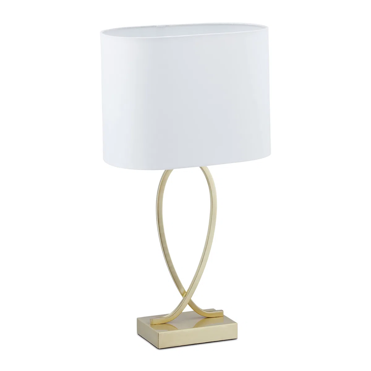 Relaxdays Lampada da Tavolo, Abat Jour con Paralume di Stoffa, HxLxP: 51 x 28 x 18 cm, E27, Salotto e Camera Letto, Oro