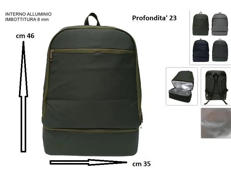 Zaino Termico 25 Litri con 2 Scomparti Porta Vivande e Bibite - Pratiche Tracolle per Trekking, Spiaggia, Picnic - Tessuto Tecnico e Interno in Alluminio Riflettente (GRIGIO CHIARO)