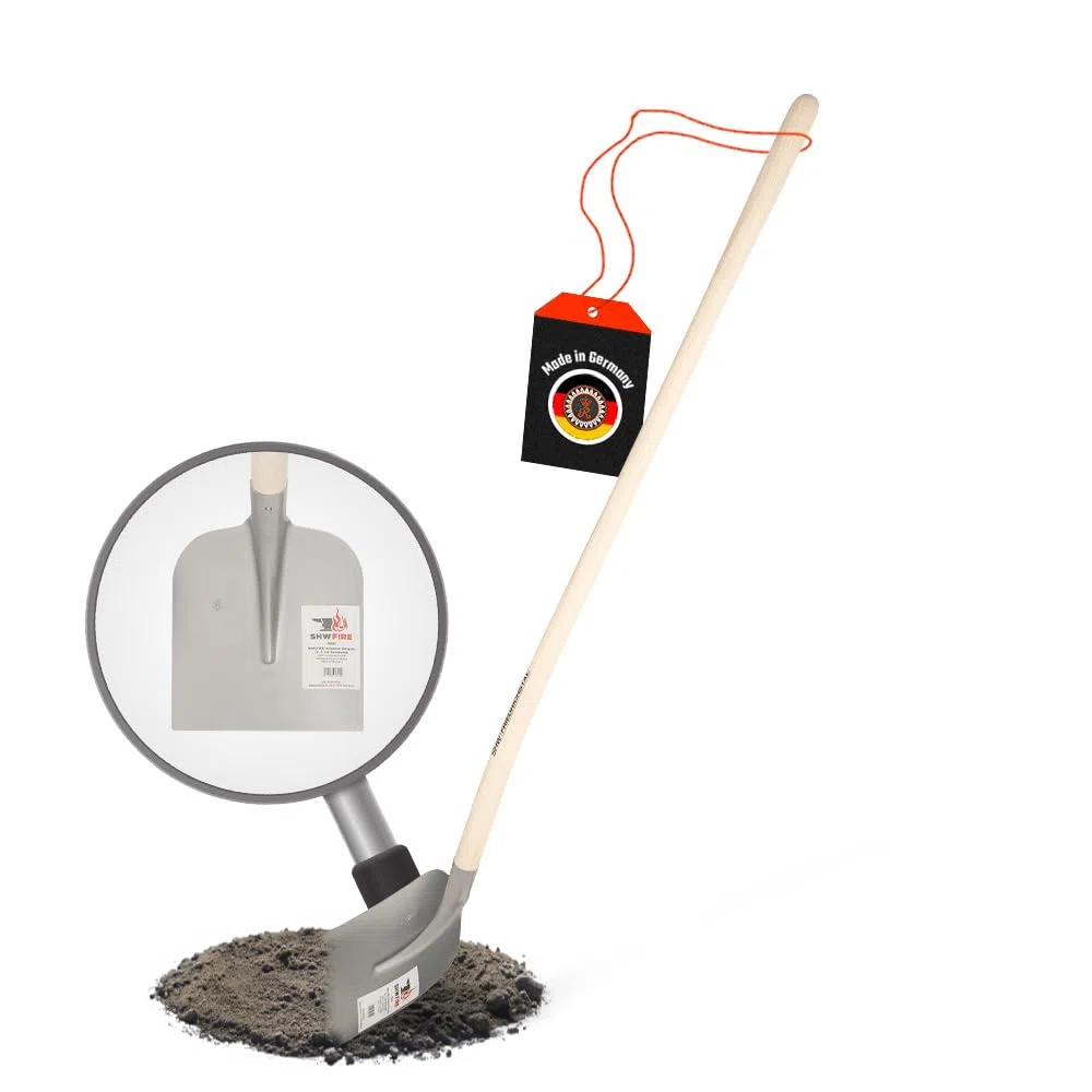 SHW FIRE - Pala in acciaio temprato, lama curva, manico in frassino 128 cm per trasmissione ottimale della forza, pala professionale resistente e durevole | Made in Germany