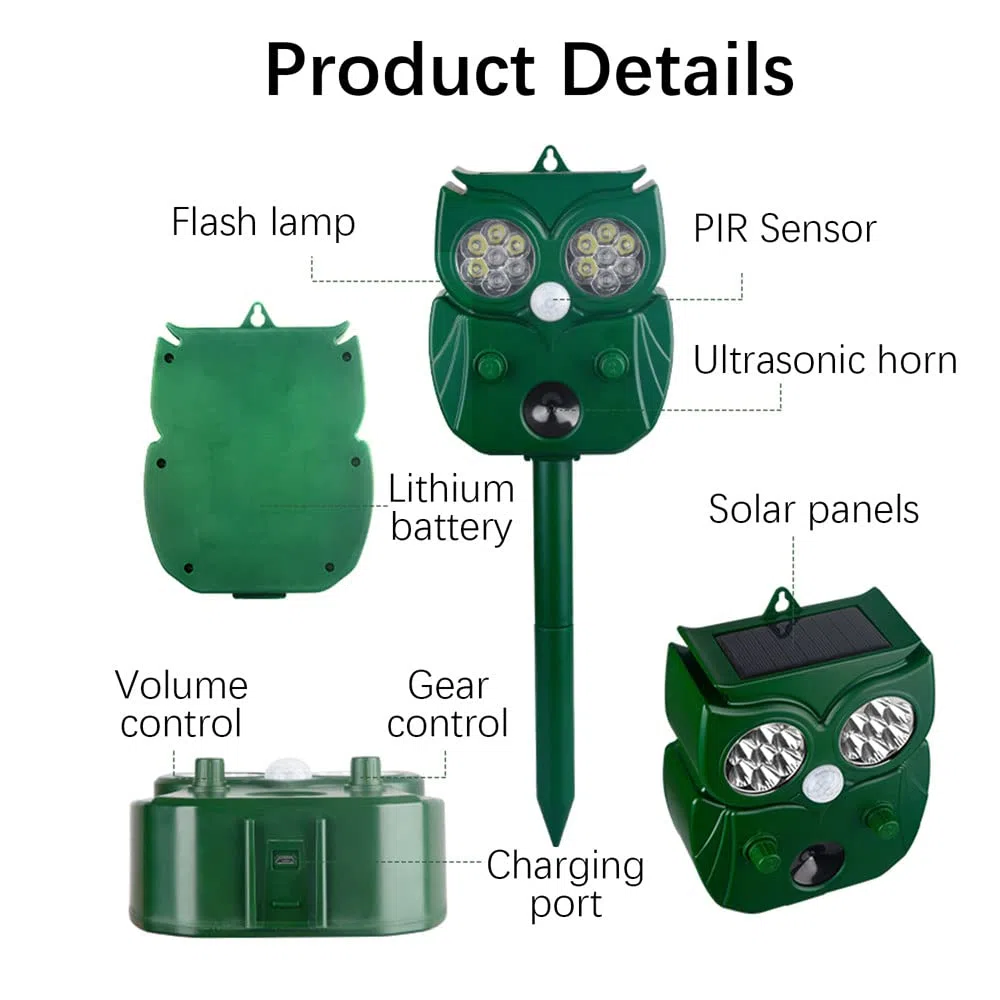 Repellente per Gatti, Ultrasuoni Repellente Gatti Solare con Flash LED, Ultrasound Repellente per Animali, IP65 Impermeabile per Cani, Uccelli, Topi, Volpi