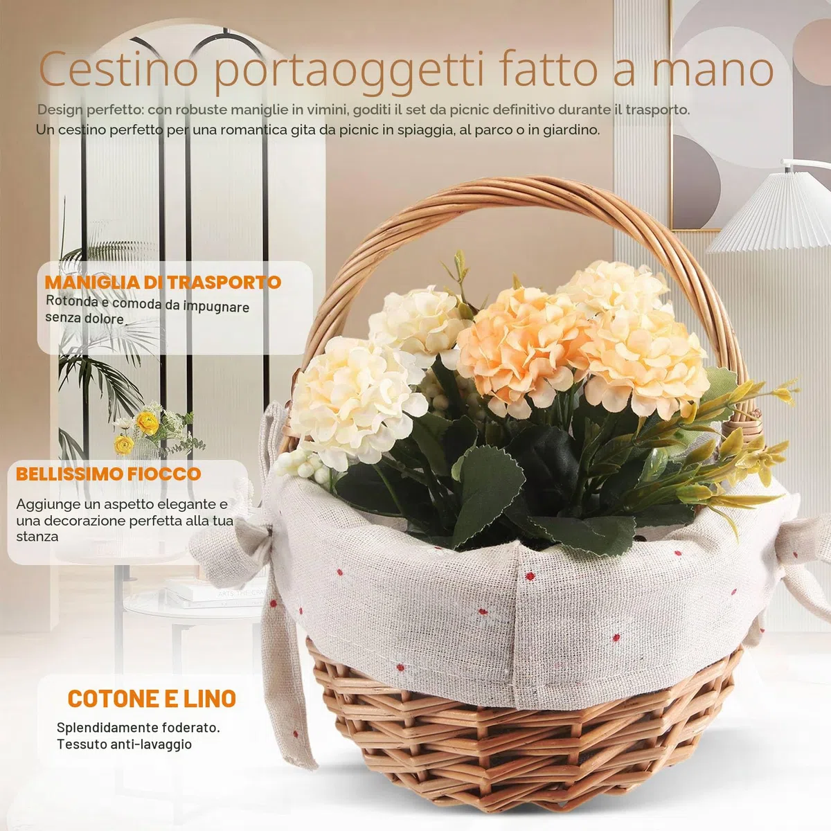 Cesto di Vimini Intrecciato a Mano Simulazione Fiori Cesto Vimini Piccolo Cesto di Fiori con Cesto Regalo a Mano