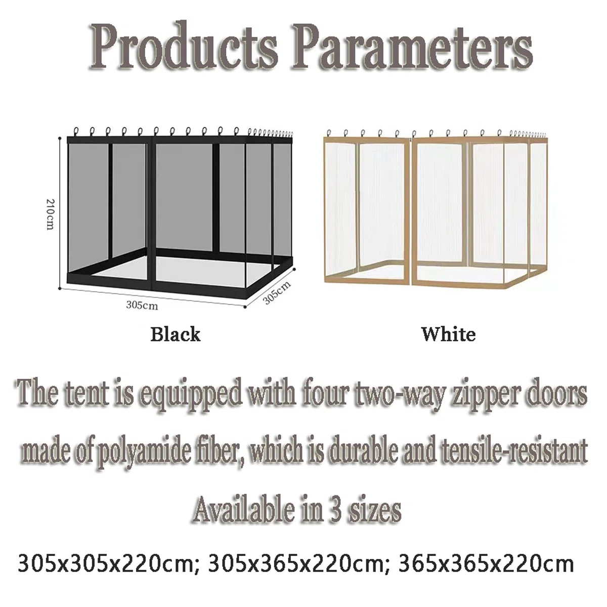 Tenda Zanzariera per Gazebo, Pareti Laterali per Pergola da Esterno, Universale Schermo Rete Giardino, Anti Zanzara Mosche per pergola, Rete Per Insetti (Black, 365x365x220 cm)