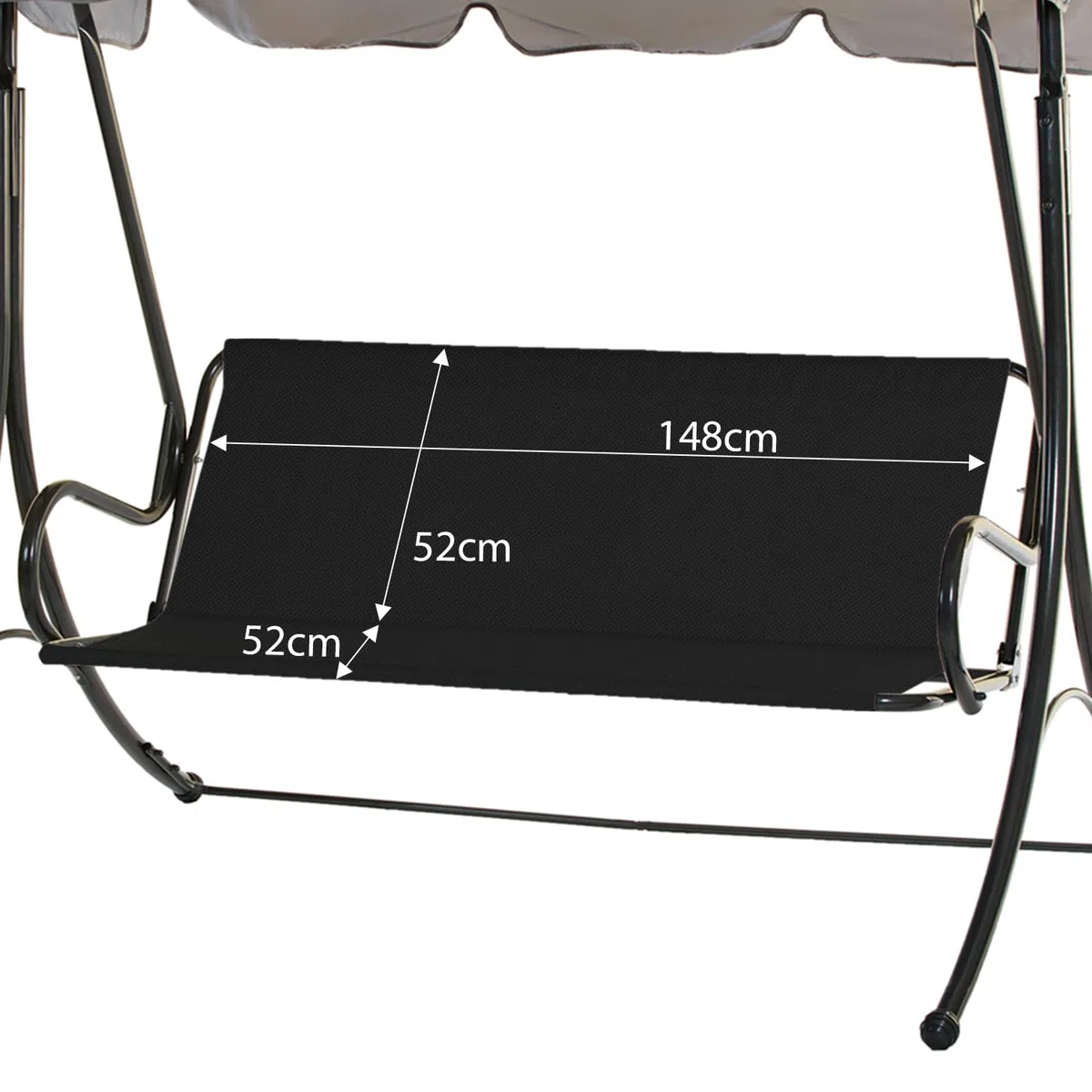 Coprisedile per dondolo da giardino, impermeabile, tessuto Oxford 600D, ricambio per seduta, per esterni, 2 e 3 posti, 148 x 52 x 52 cm, colore nero