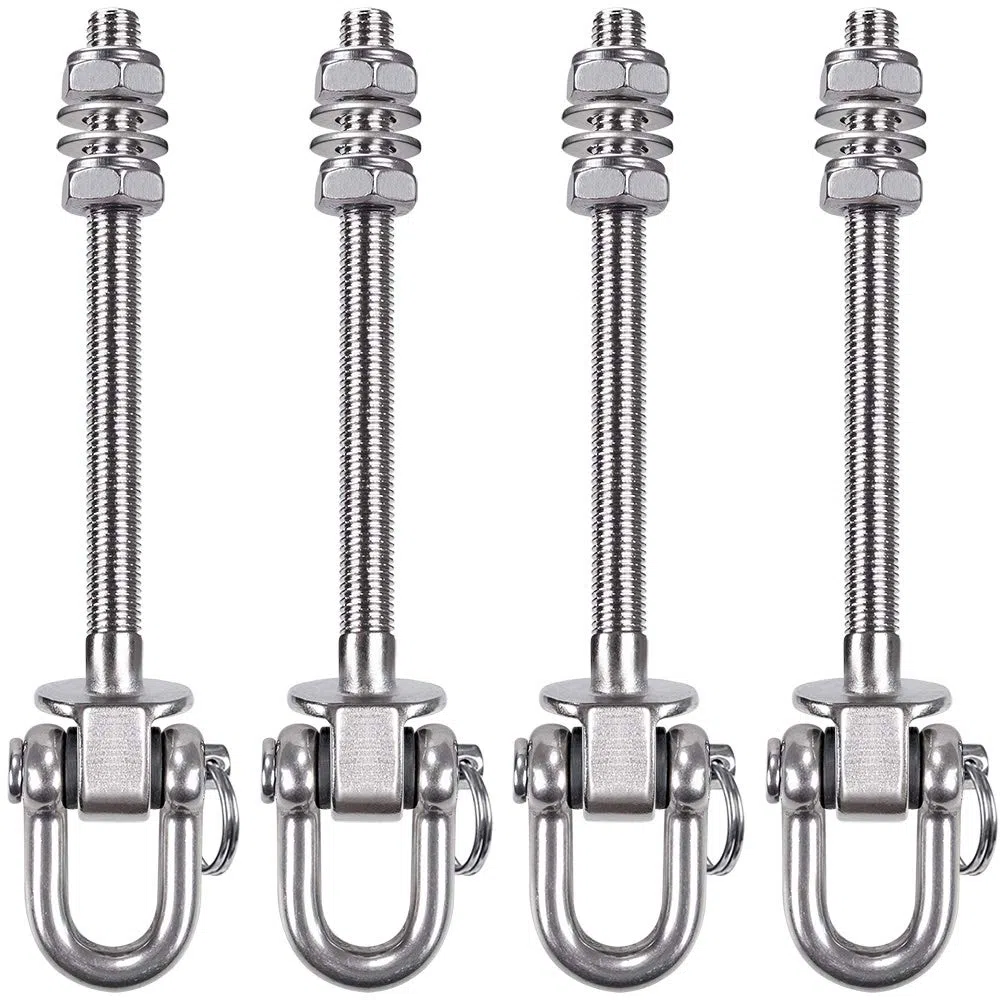SELEWARE 180° Heavy Duty grucce oscillanti, capacità 800 kg, in acciaio inox permanente antiruggine 304, 14,5 cm legno e acciaio travi altalena set yoga amaca cair punzonatura, confezione da 4