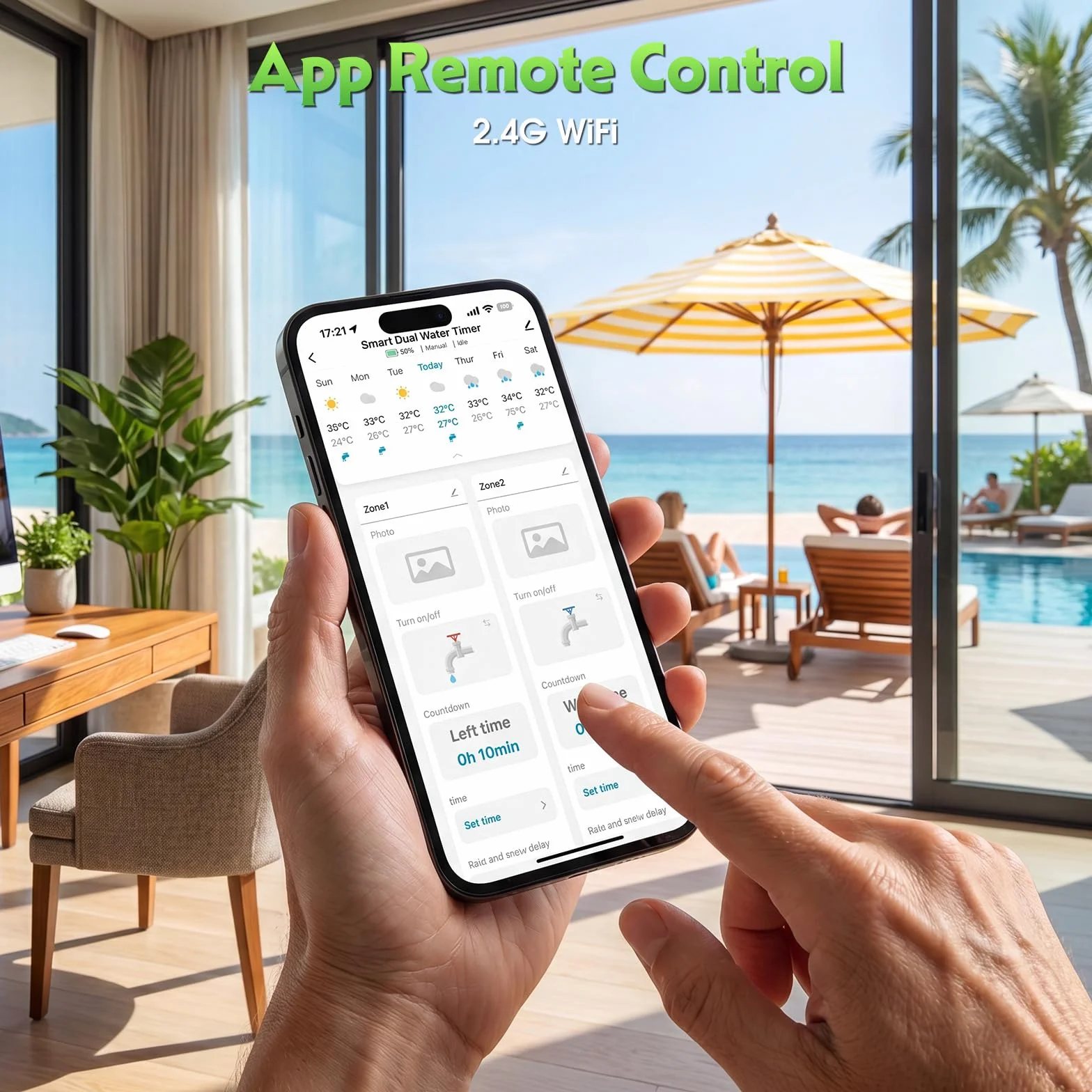 Centralina per Irrigazione WiFi da Rubinetto con 2 Uscite | 2 Uscite con Programmazione Indipendente, WiFi Hub con Controllo Tramite APP, Timer Programmabile e Ritardo Pioggia per Prato