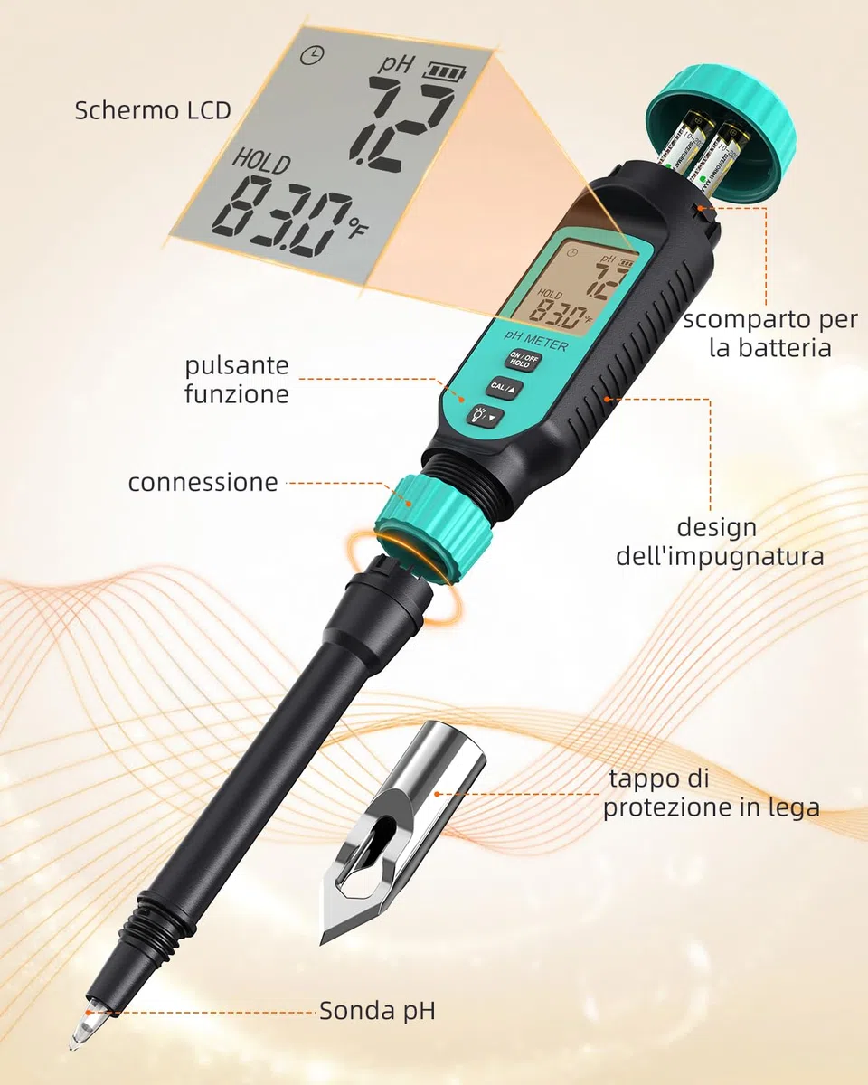 Tadeto phmetro, Kit misuratore ph digitale per suolo, giardino, acqua, soluzione e alimenti con custodia protettiva in lega e display LCD, ideale per test pH per prato, cibo e giardino