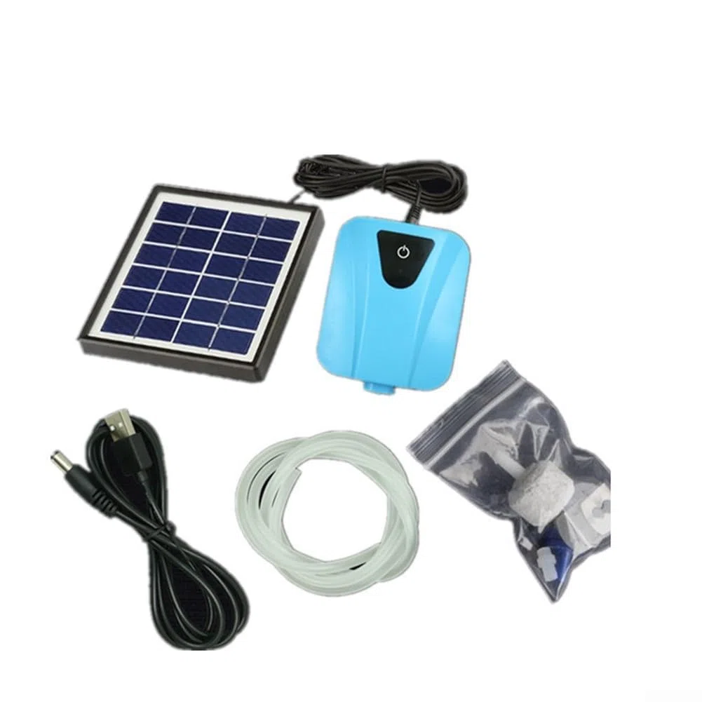 Ossigenazione solare, flusso d'aria da 2 l/min, struttura in ABS, per laghetti e acquari esterni, alimentato a energia solare con ricarica di backup DC