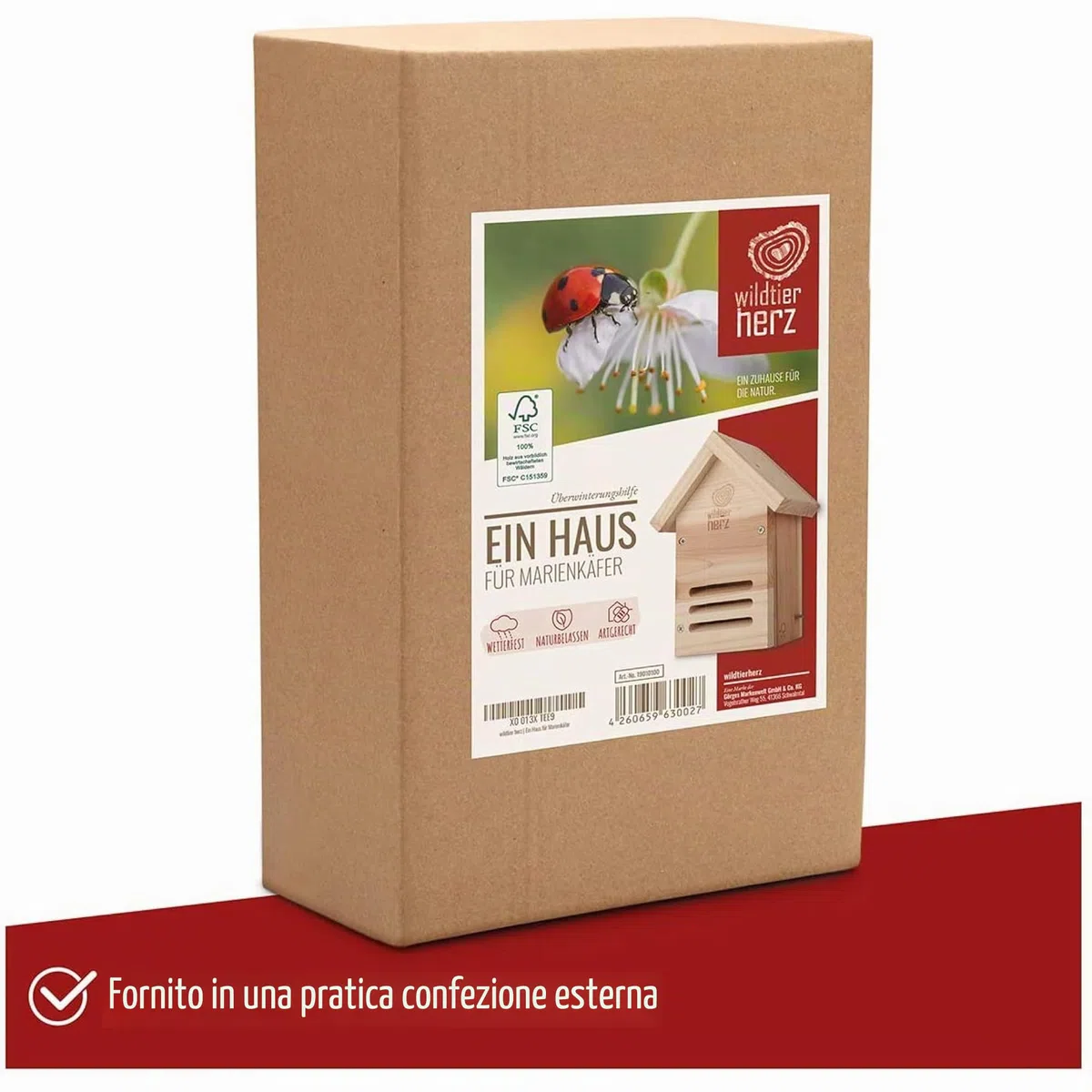 Wildtier Herz | Casetta per Coccinelle - Hotel per Insetti e Nido per Coccinelle - Con Prese d'Aria e Resistente alle Intemperie - In Legno Massello - Dimensioni:23x17x12 cm