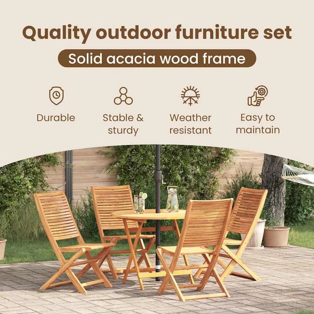 vidaXL Set da Pranzo per Giardino 5 pcs Marrone, Set da pranzo all'aperto, tavolo in acacia rustica, arredo giardino e terrazza, posti resistenti alle intemperie