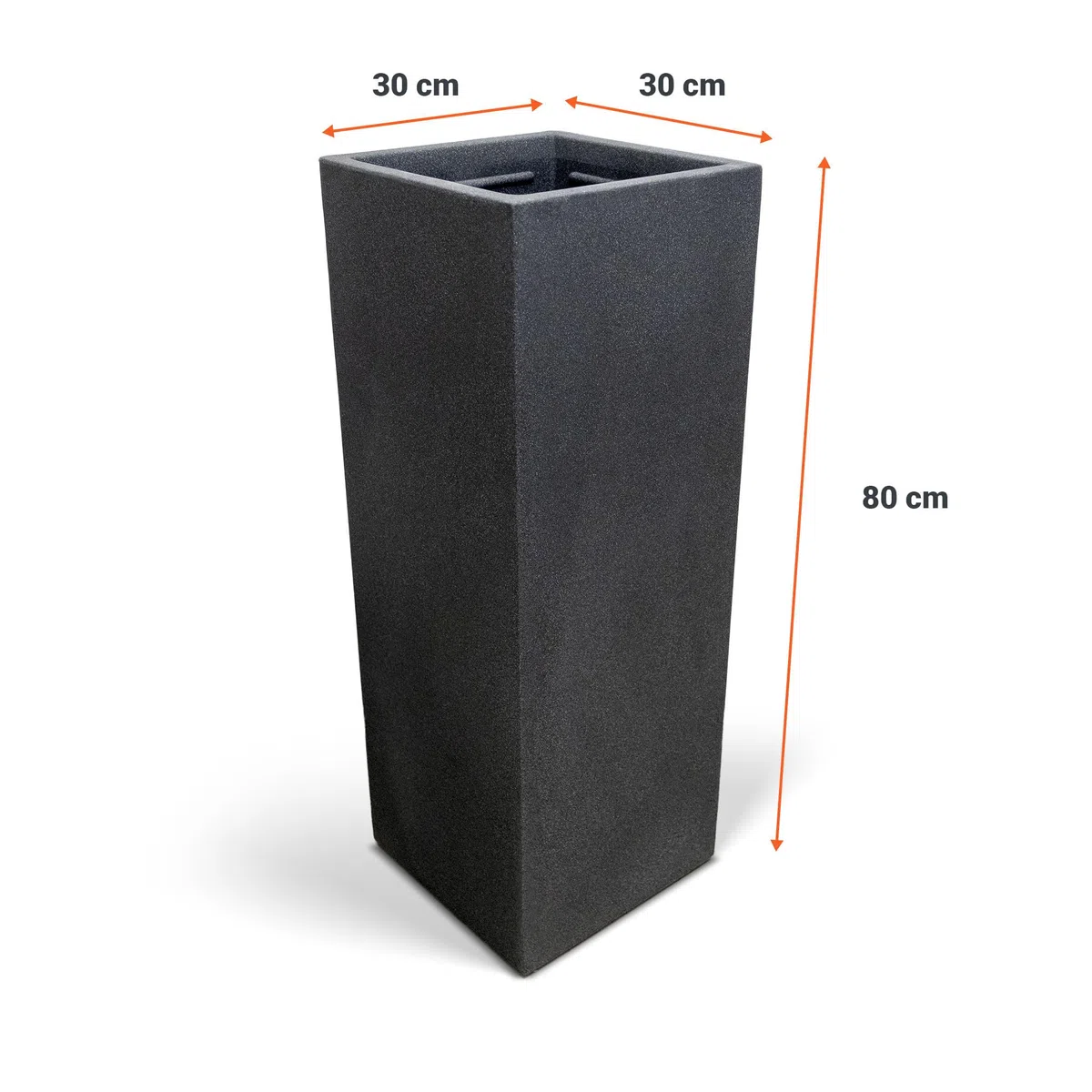 XXL, fioriera in plastica per piante in antracite 80 cm, vaso rettangolare, fioriera a colonna