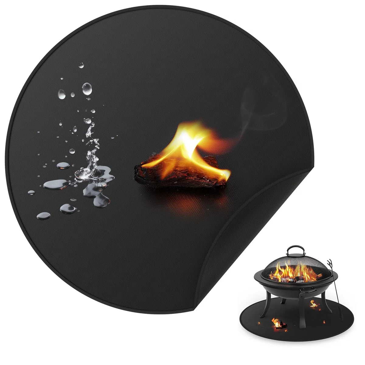 Tappetino Per Braciere Per Falò Singolo, Coperta Rotonda Sotto la griglia per griglia esterna, tappetino ignifugo, a prova di olio, impermeabile, accessori per barbecue(90 cm)